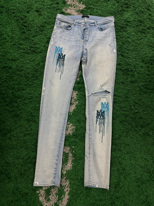 Amiri Jeans Light Wash Paint Drip Blue size:40 Used