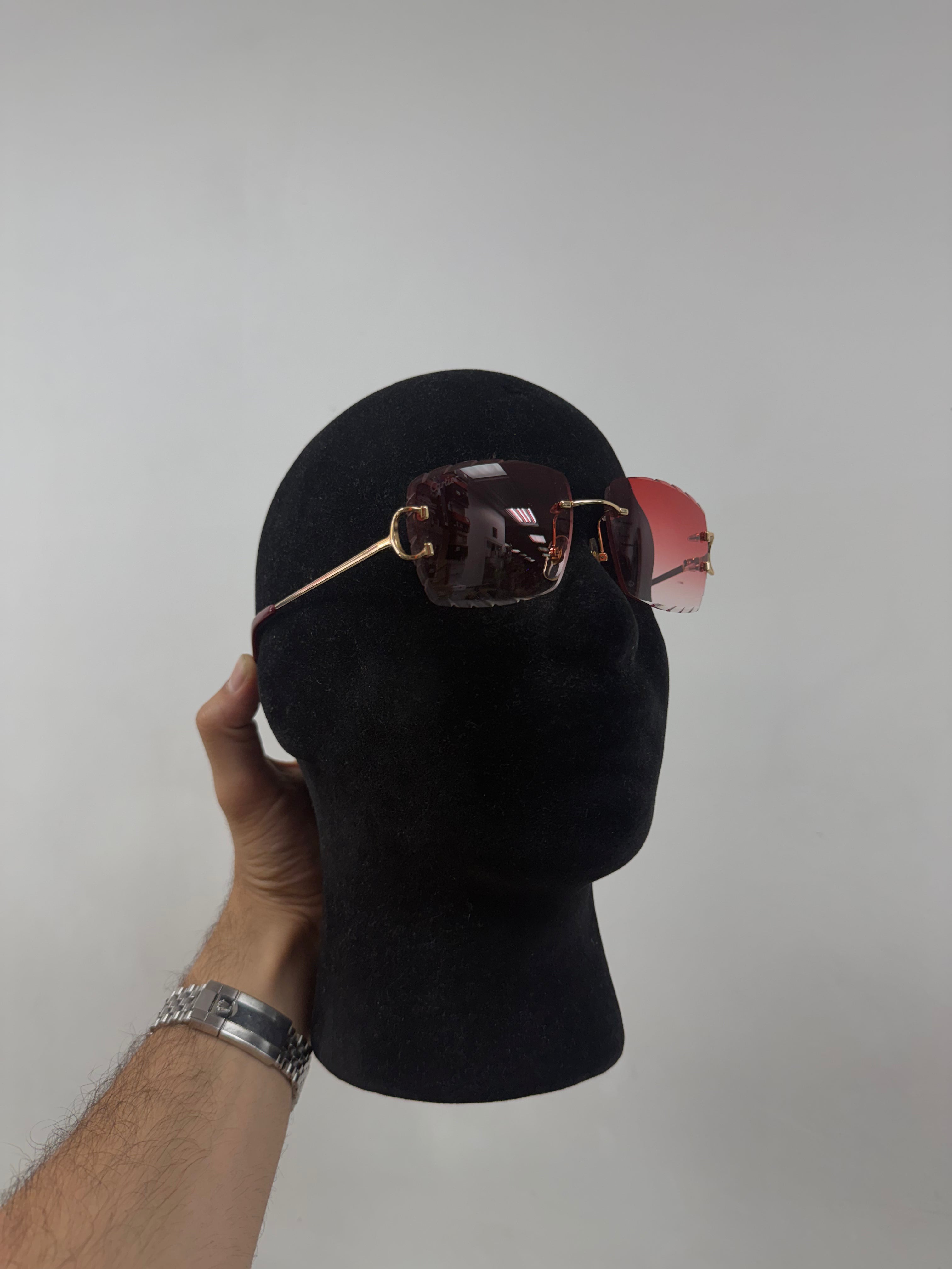 Cartier C-Decor W. Red Diamond Cut Lens Sunglasses