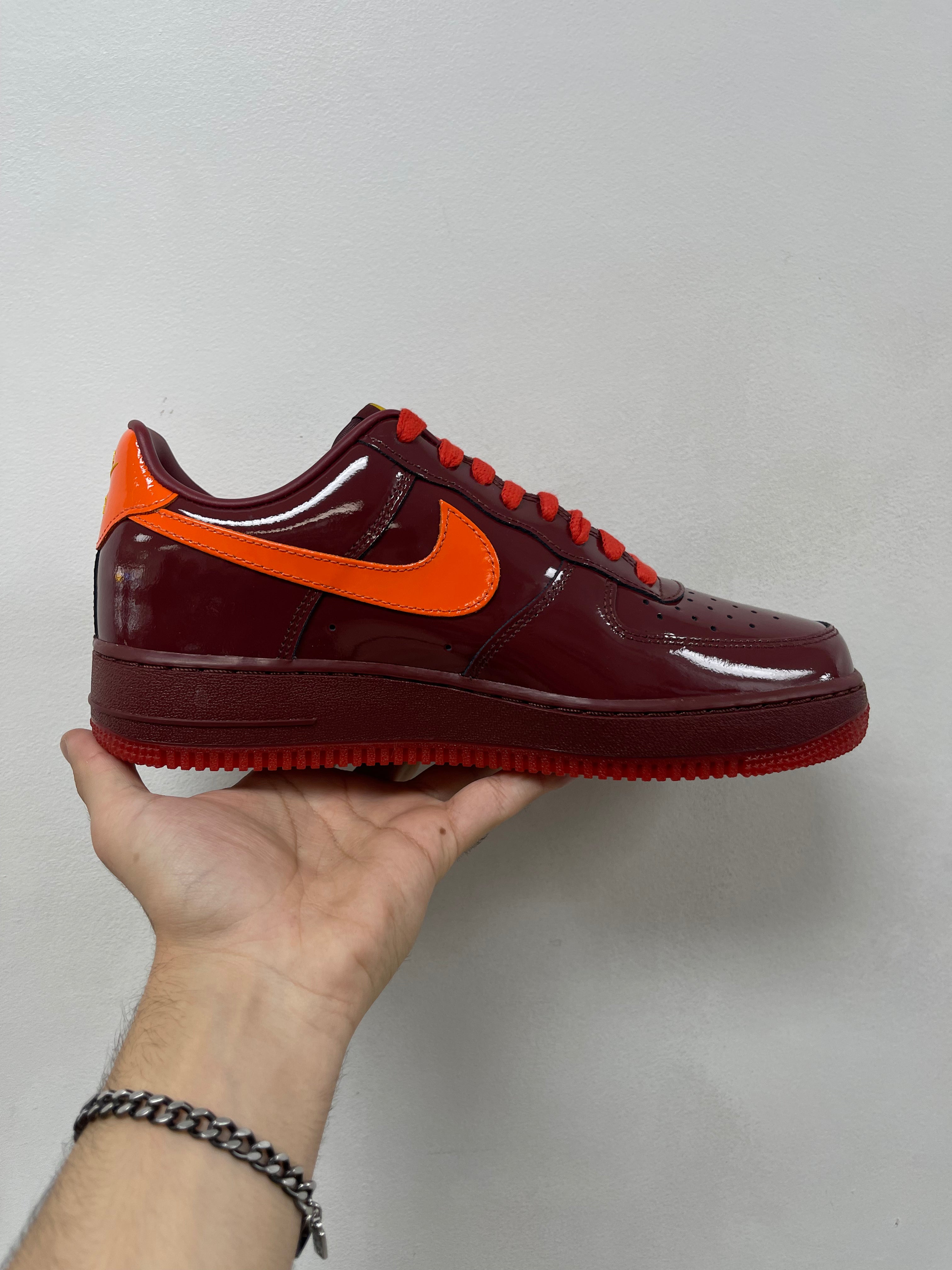 Nike AF1 Low Patent Red Safety Orange Sneakers