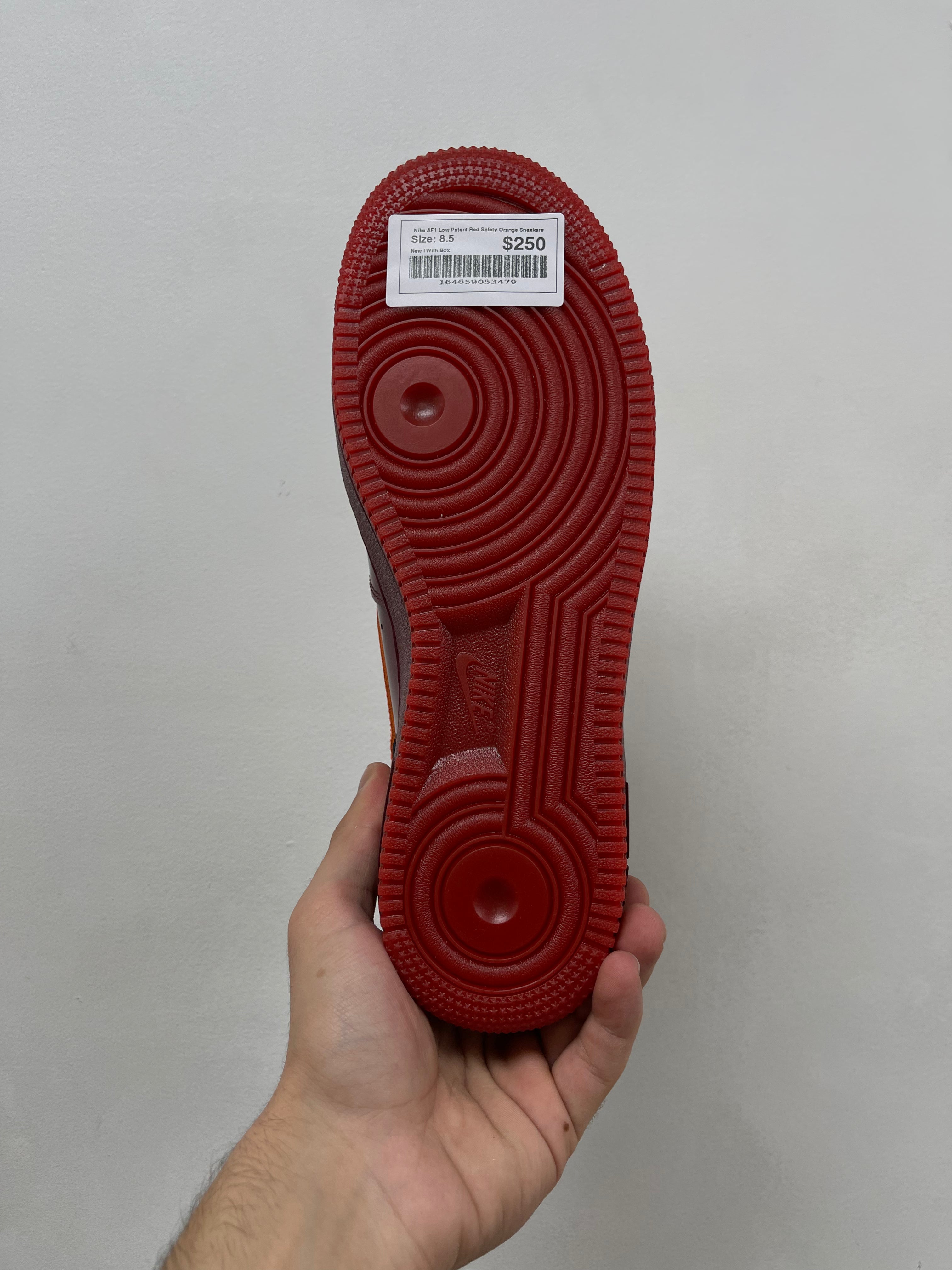 Nike AF1 Low Patent Red Safety Orange Sneakers