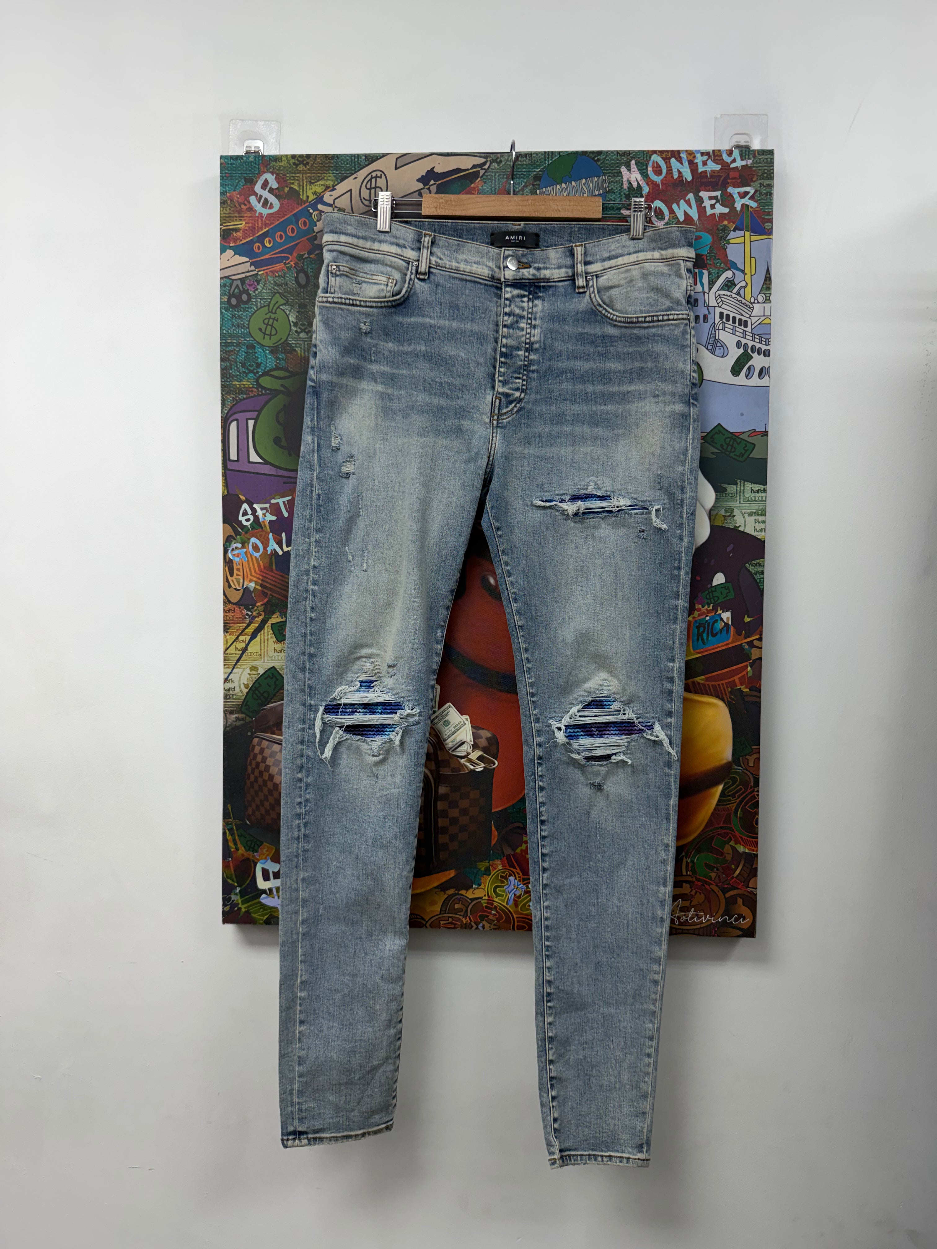 Amiri MX1 Stone Wash Aqua Patch Jeans