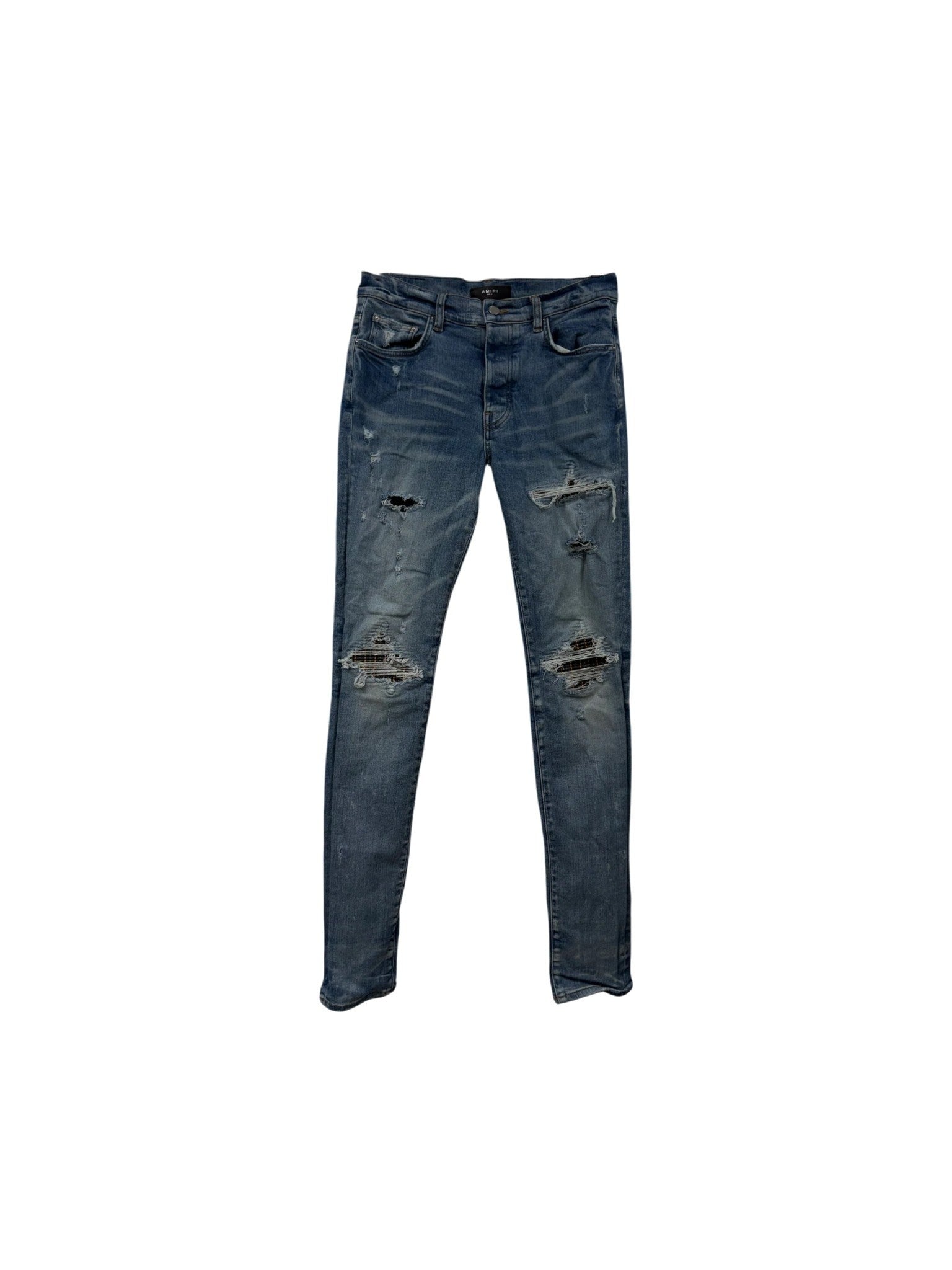 Amiri "MX1" Plaid Patch Light Wash, Green & Orange Jeans
