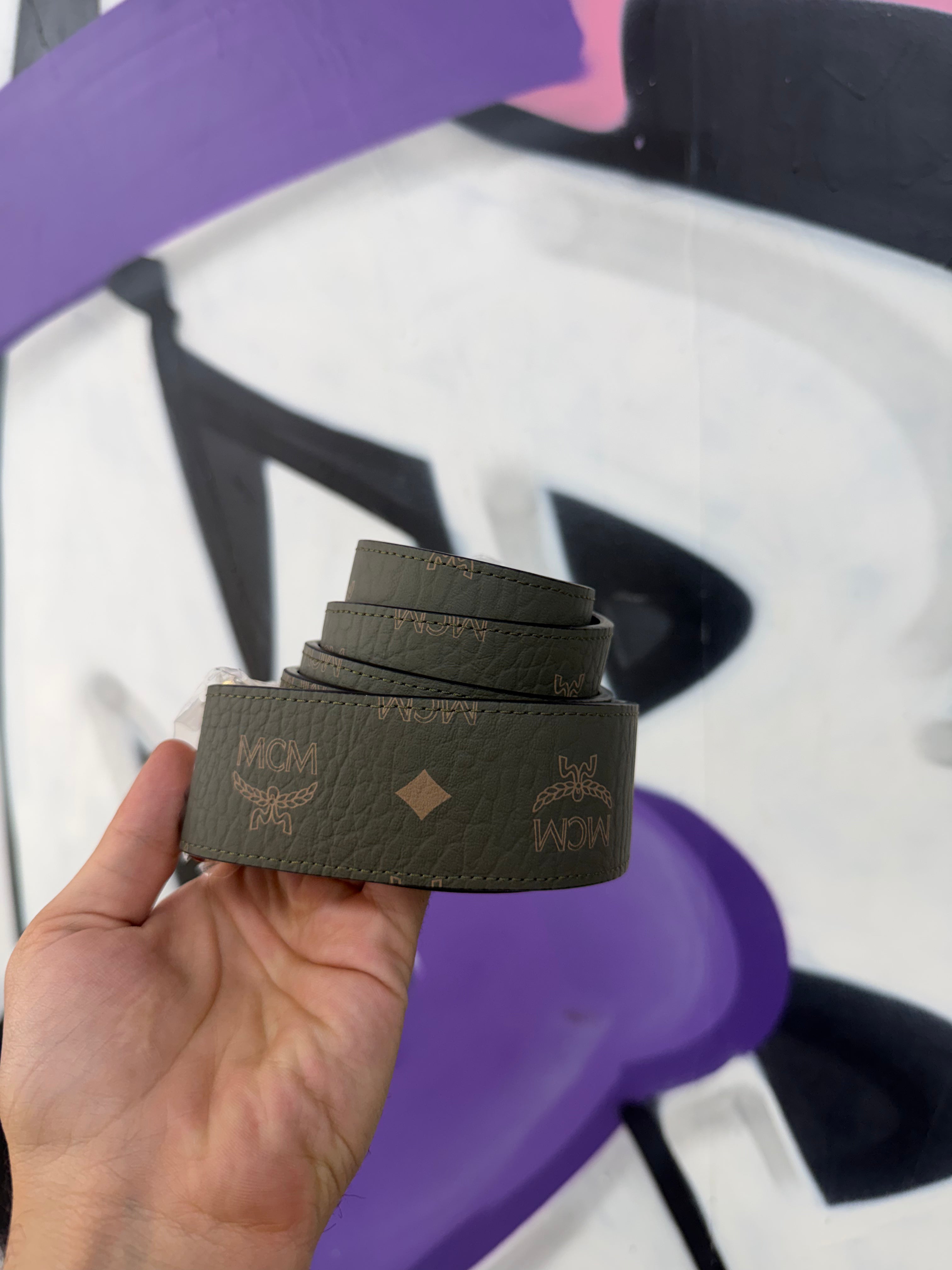 MCM Olive Monogram Belt