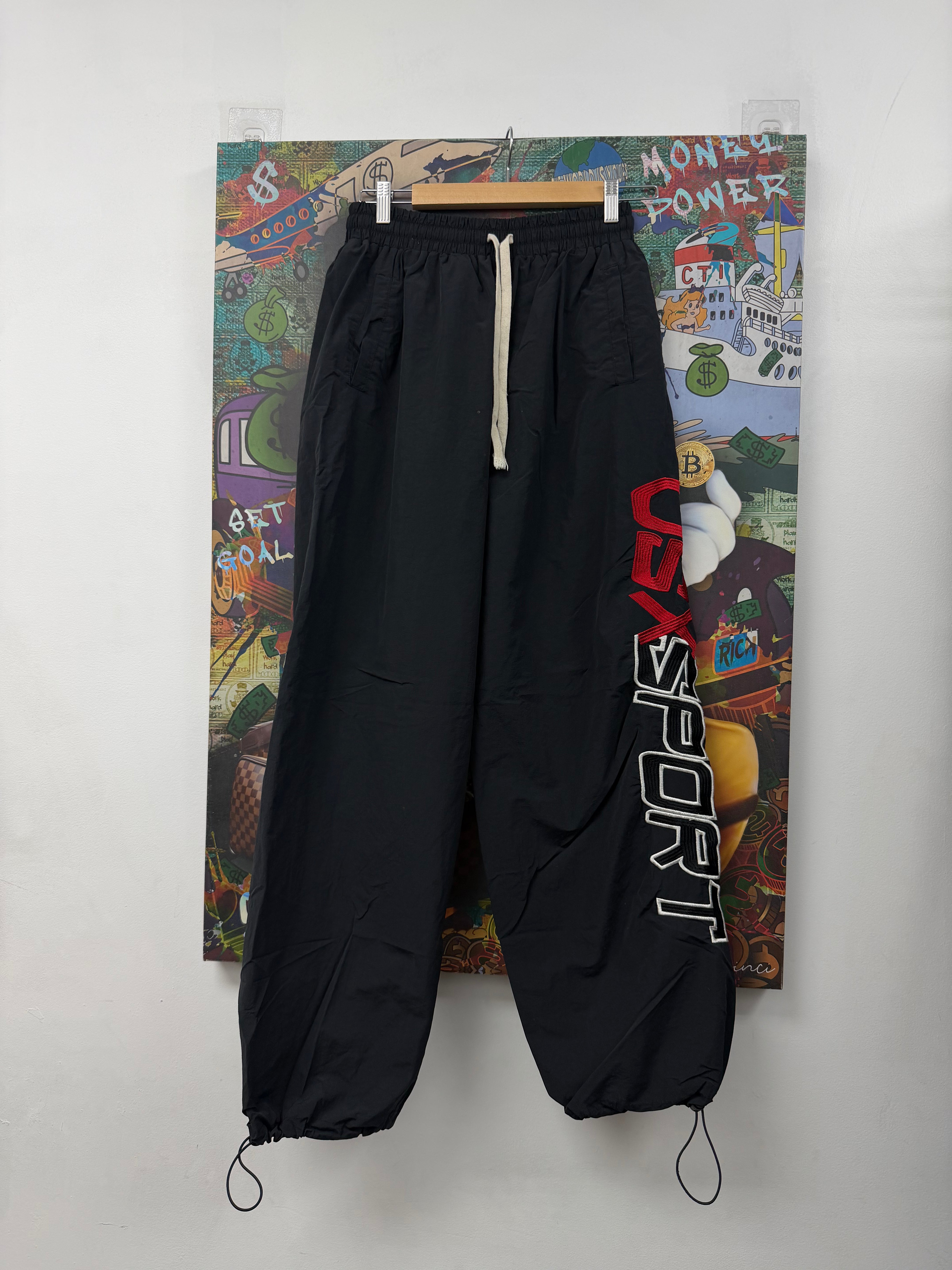 Vale Black Red Embroidered Track Pants