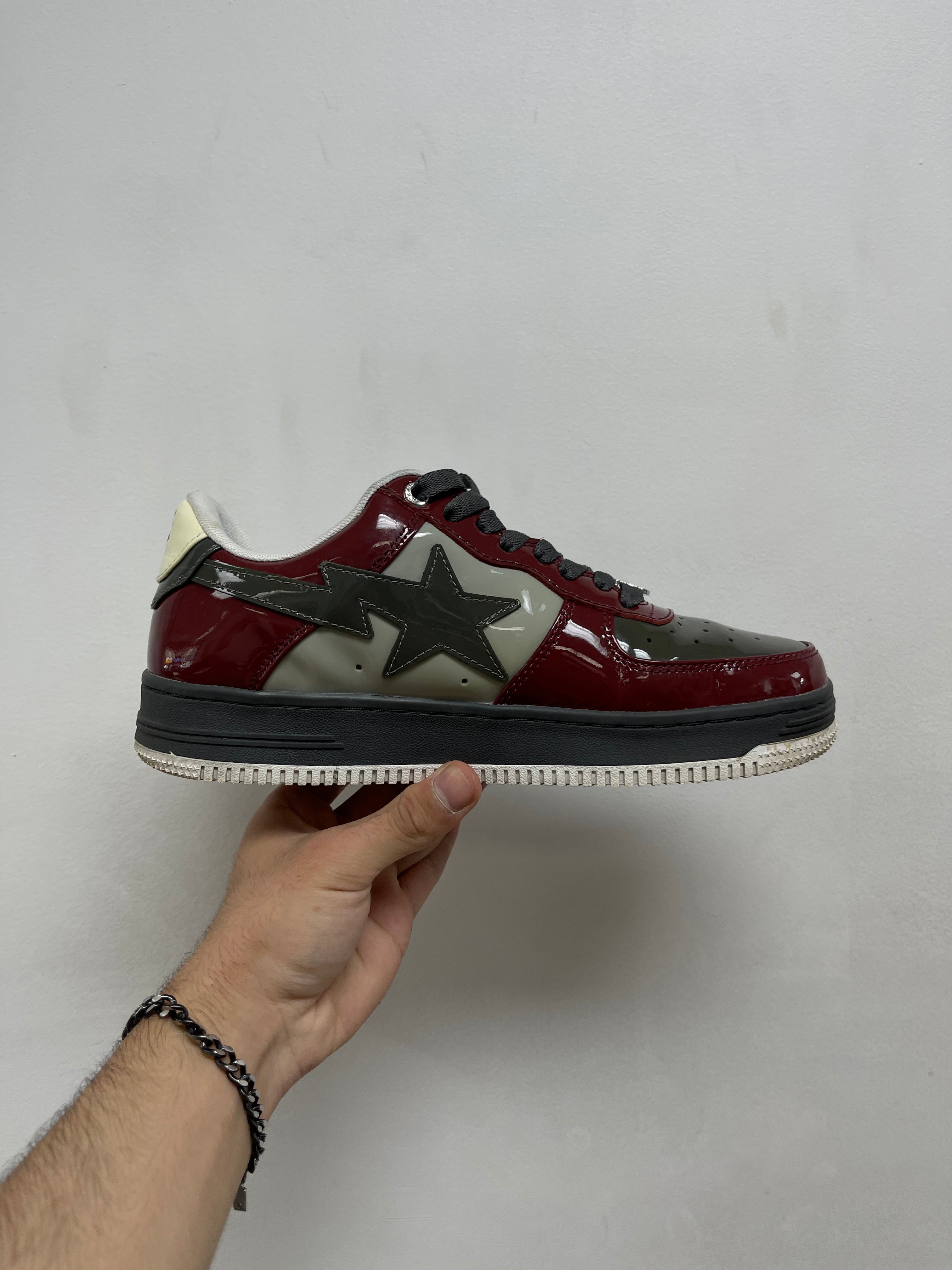 BAPE Grey Burgundy Bapesta Sneakers