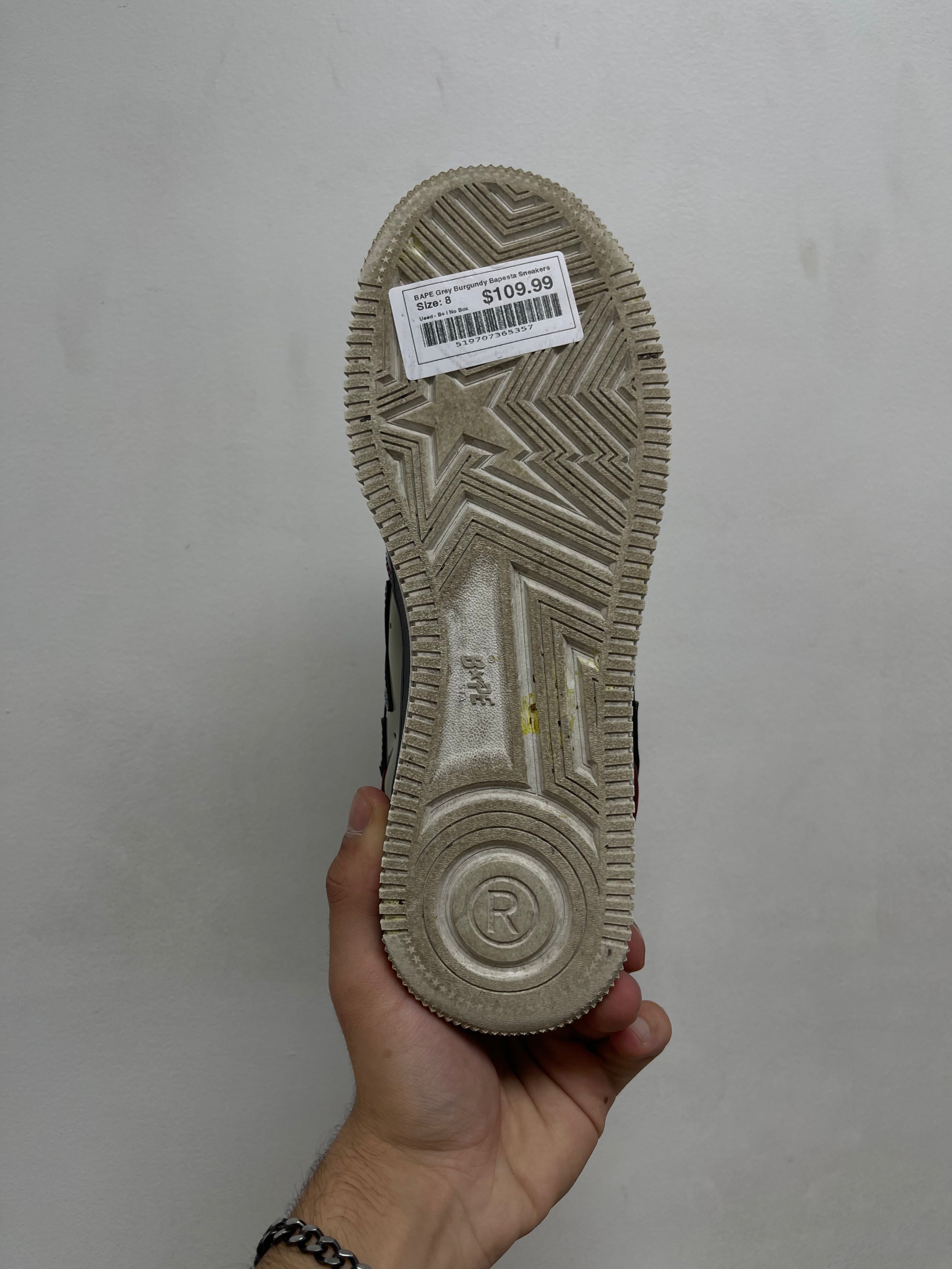 BAPE Grey Burgundy Bapesta Sneakers