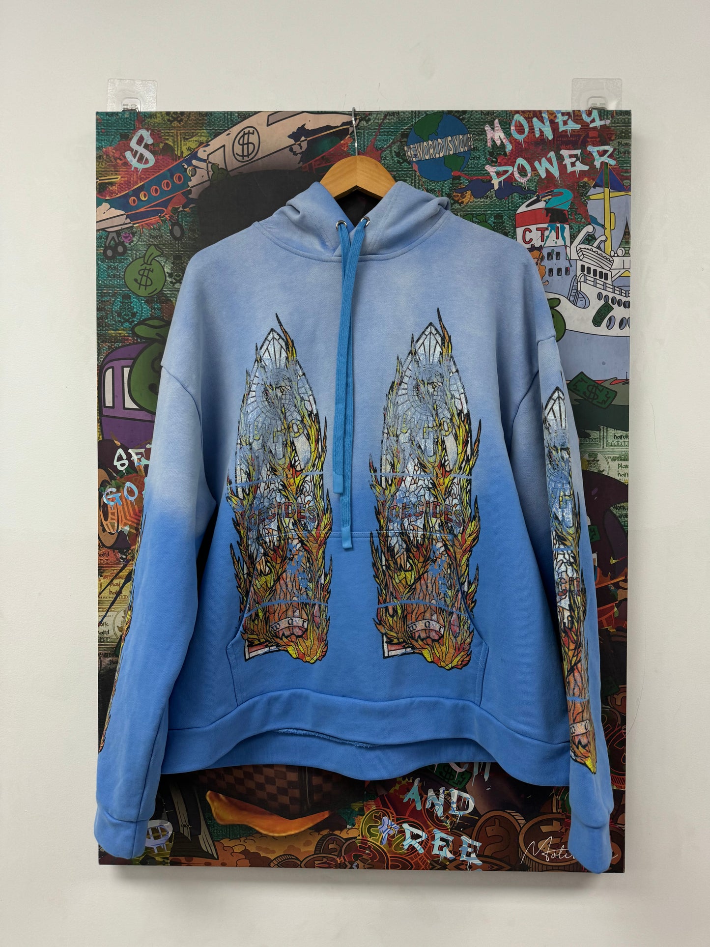 WDW Flames Hoodie Powder Blue Used Medium N/A