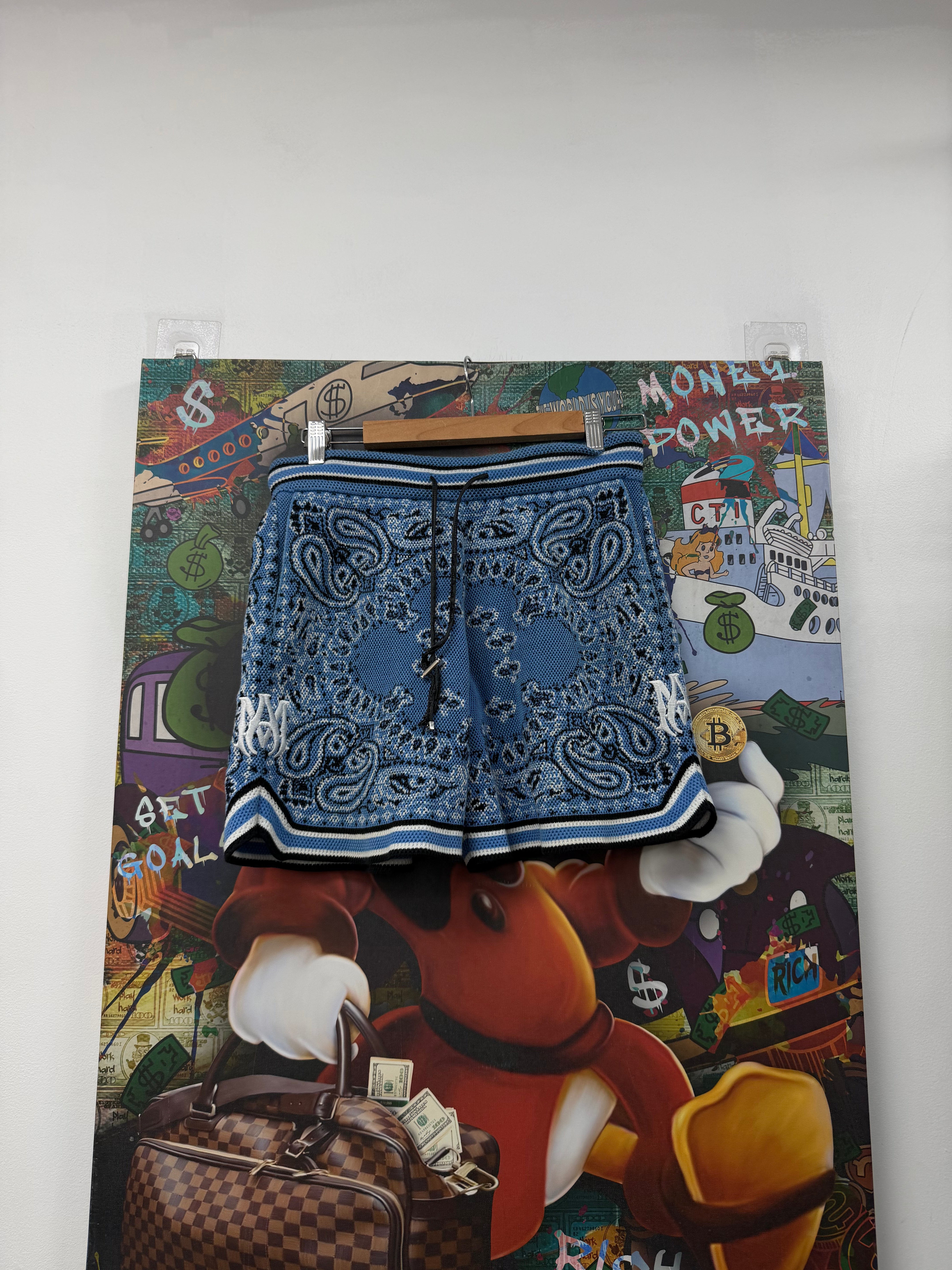 Amiri Baby Blue Knit Paisley MA Shorts