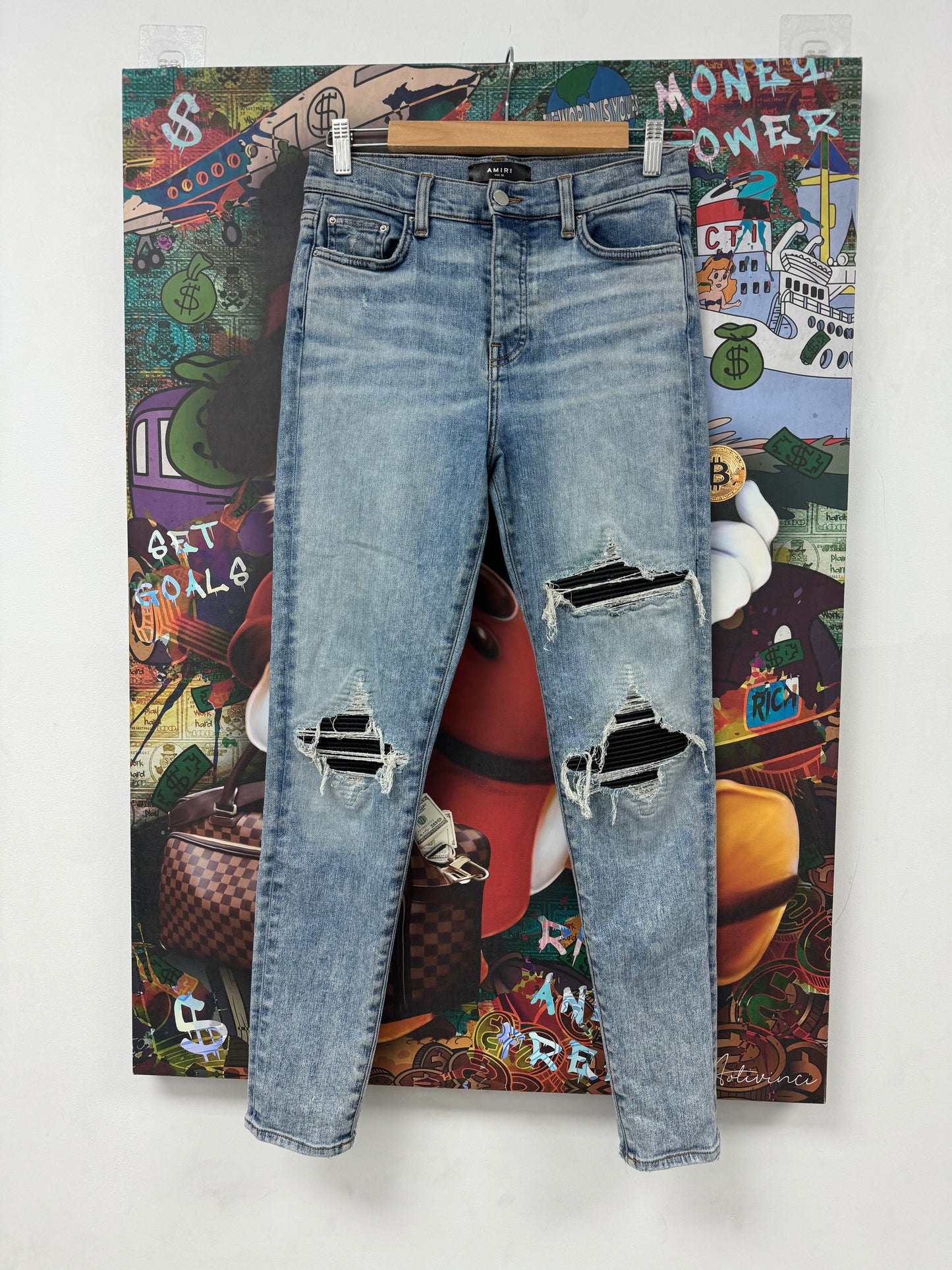 Amiri MX1 Light Wash Black Patch Used 28 N/A