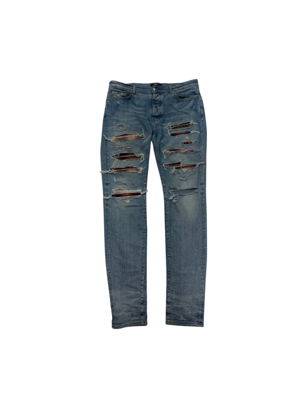 Amiri Sunset Thrasher Patch Light Wash, Orange & Navy Jeans