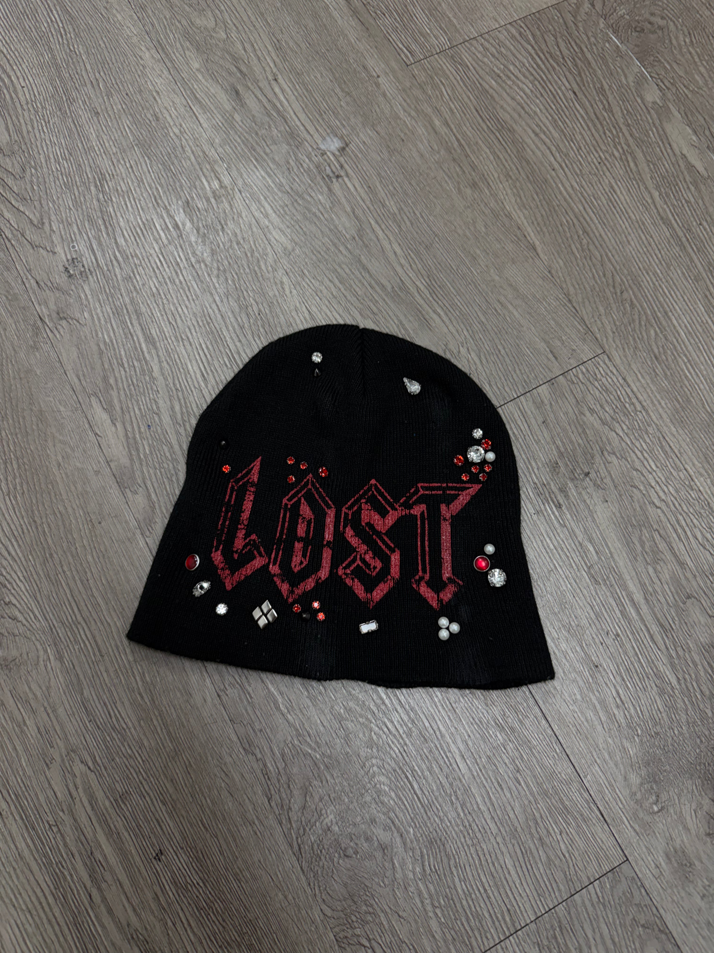 Lost Intricacy Black Red Studded Beanie