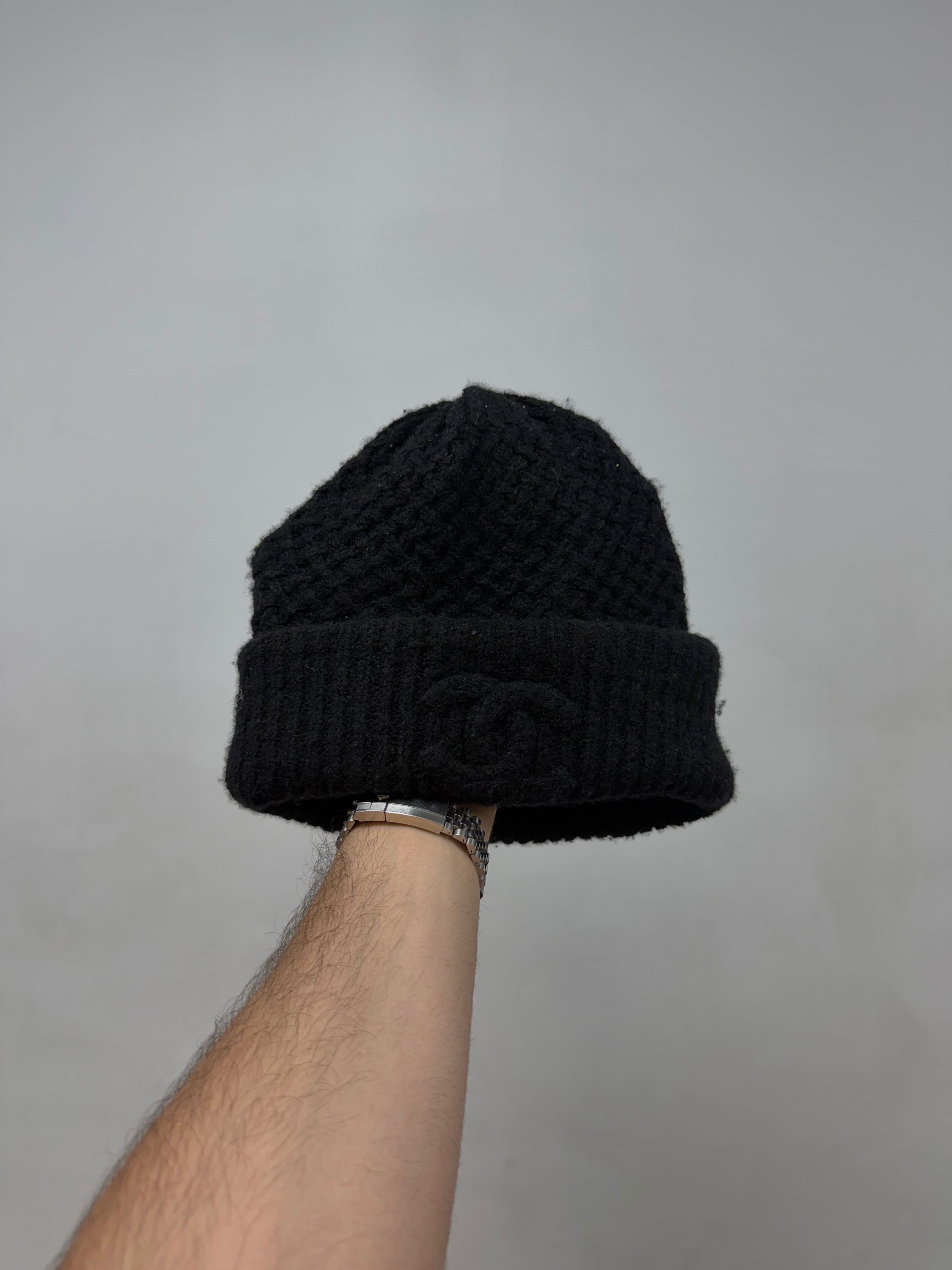 Chanel Black Tonal CC Logo Beanie