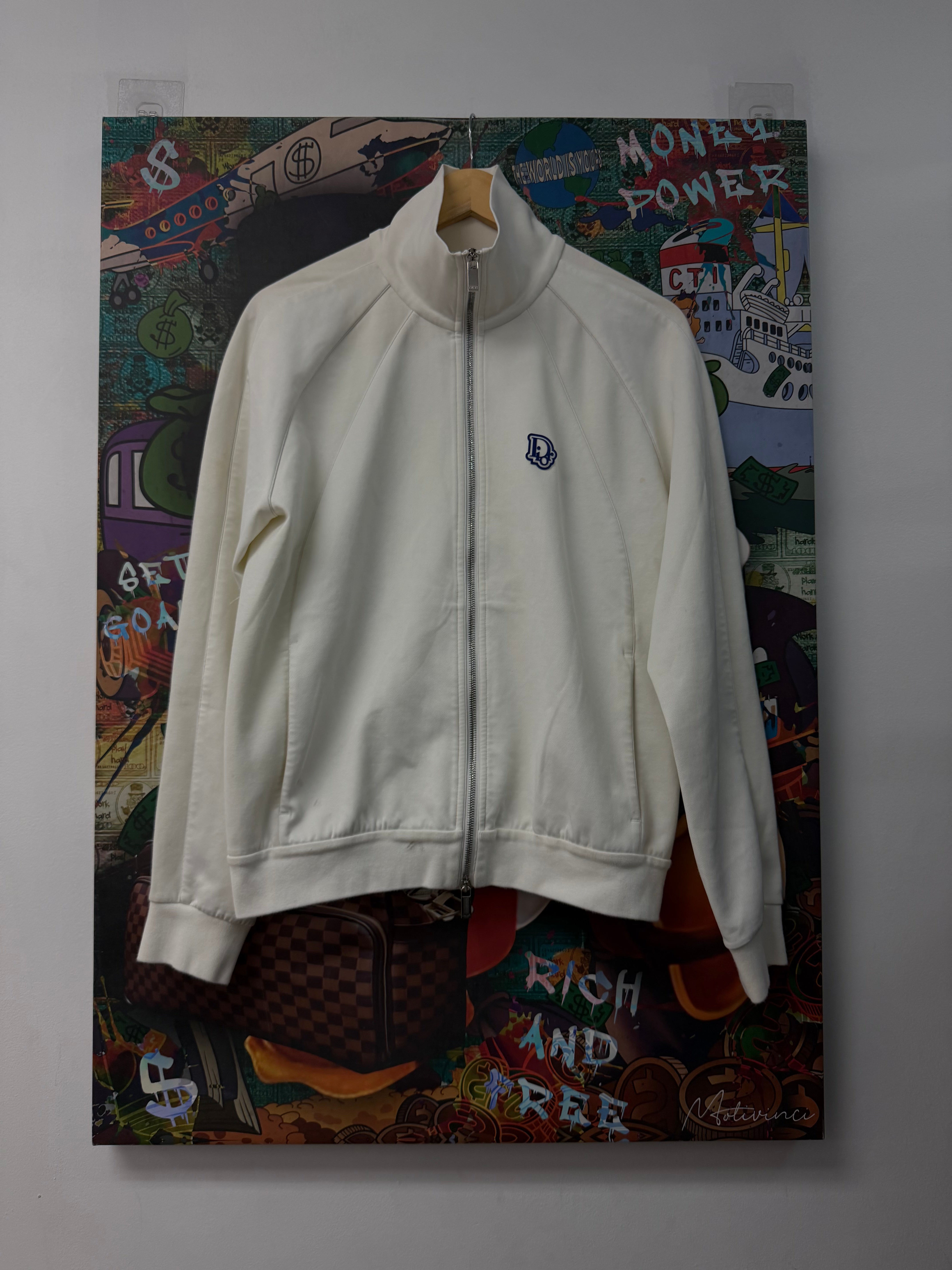 Dior White Blue Oblique Logo Zip Up