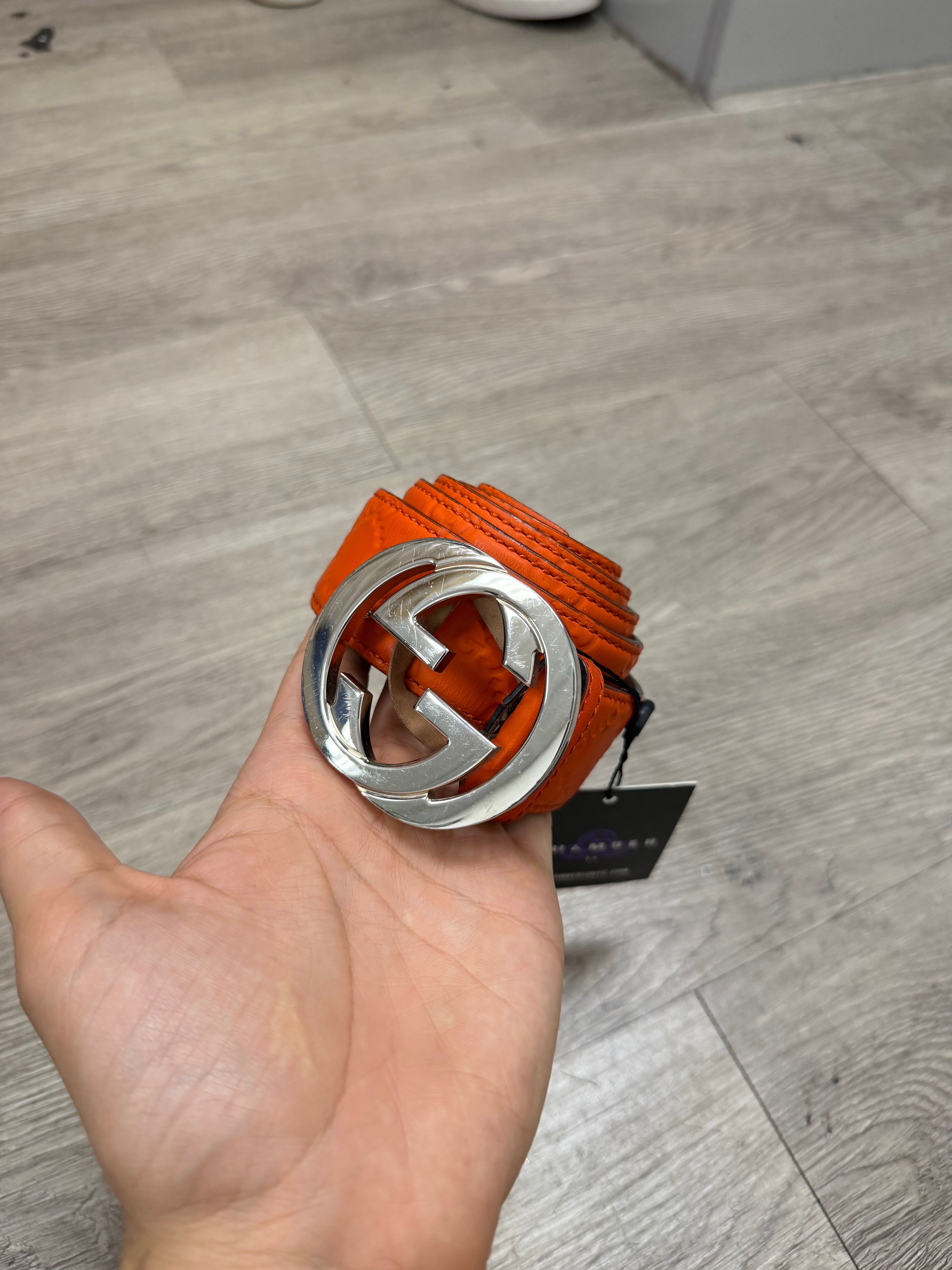 Gucci Orange Monogram Silver (95-38) Belt