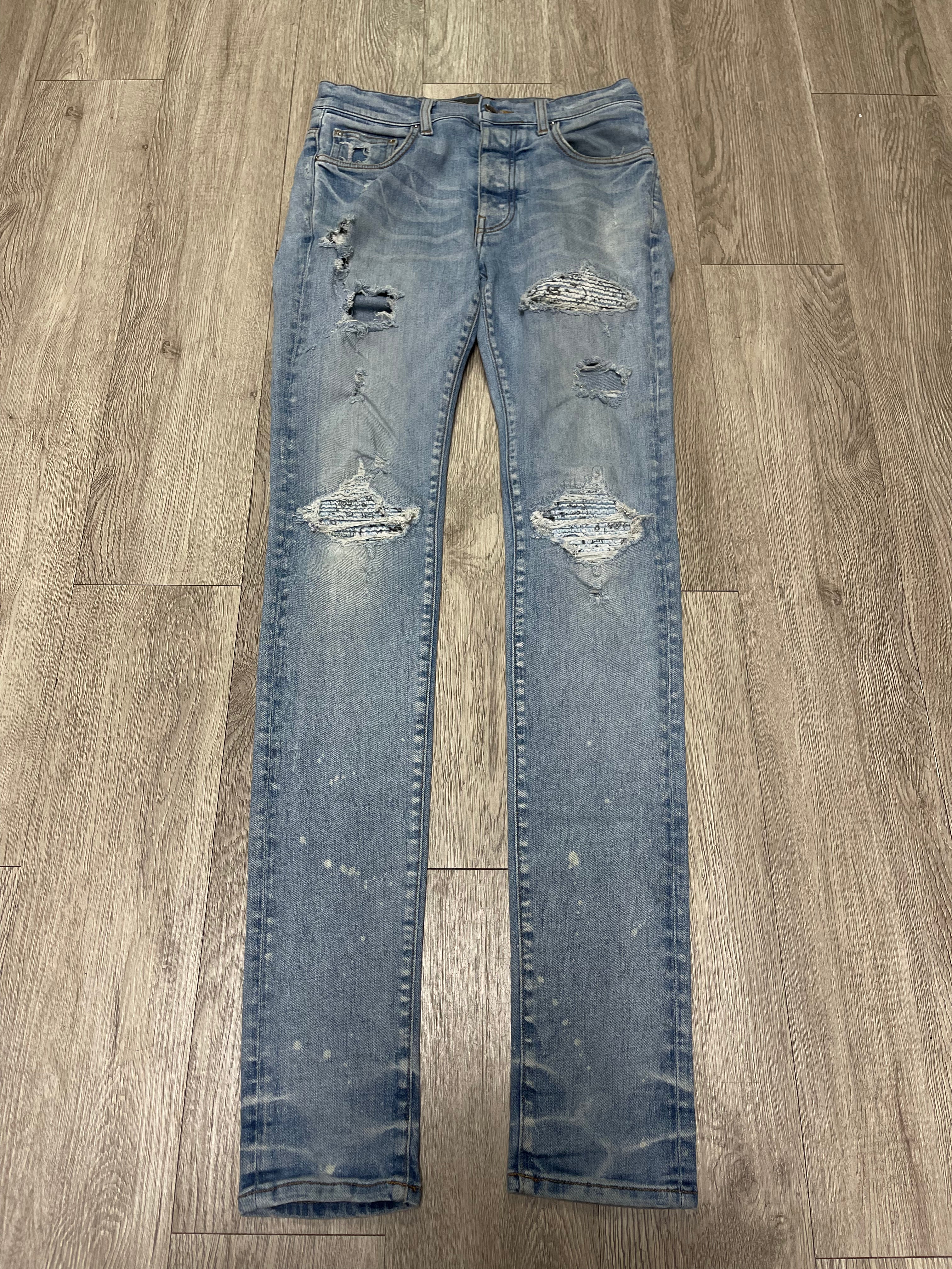 Amiri MX1 Light Wash Baby Blue Paisley Jeans