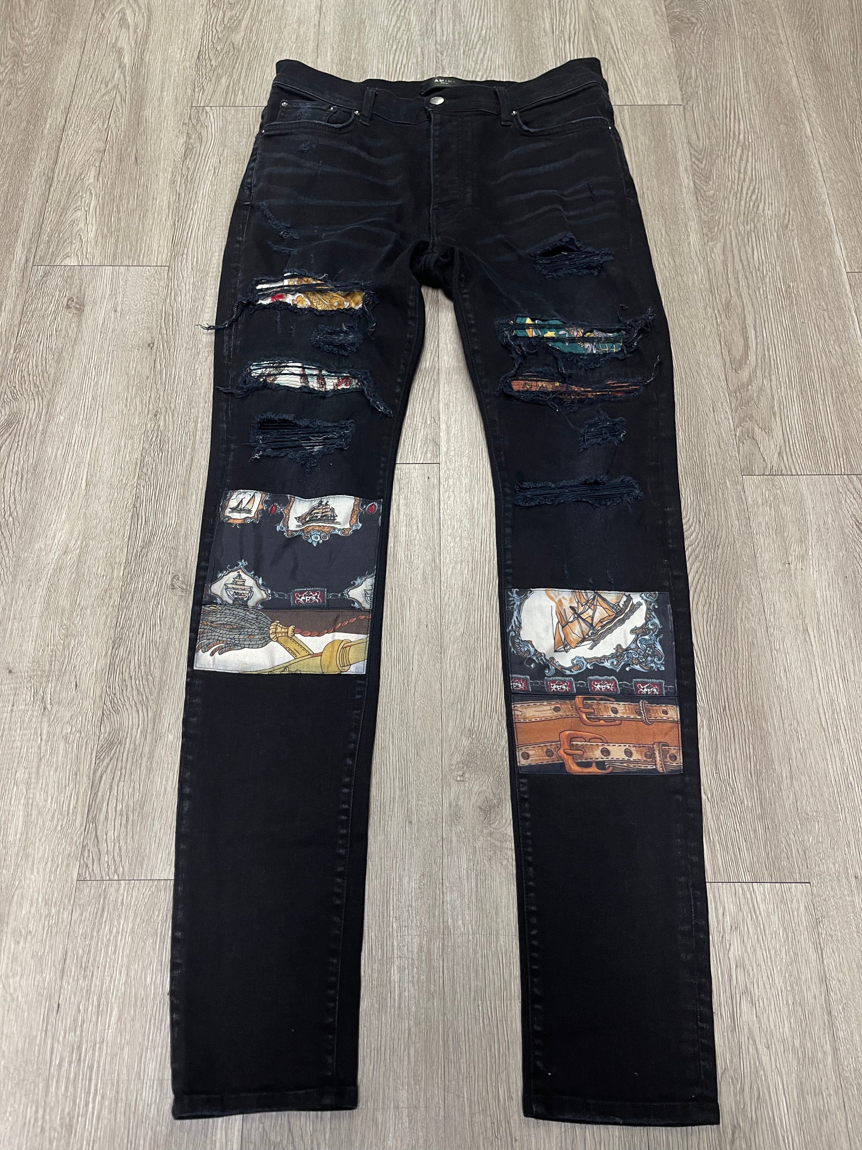 Amiri Black Wash Art Patchwork Jeans