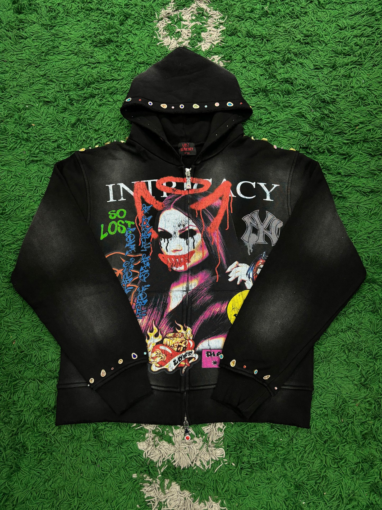 Lost Intricacy Rhinestone Zip Up Black Front Page Magazine