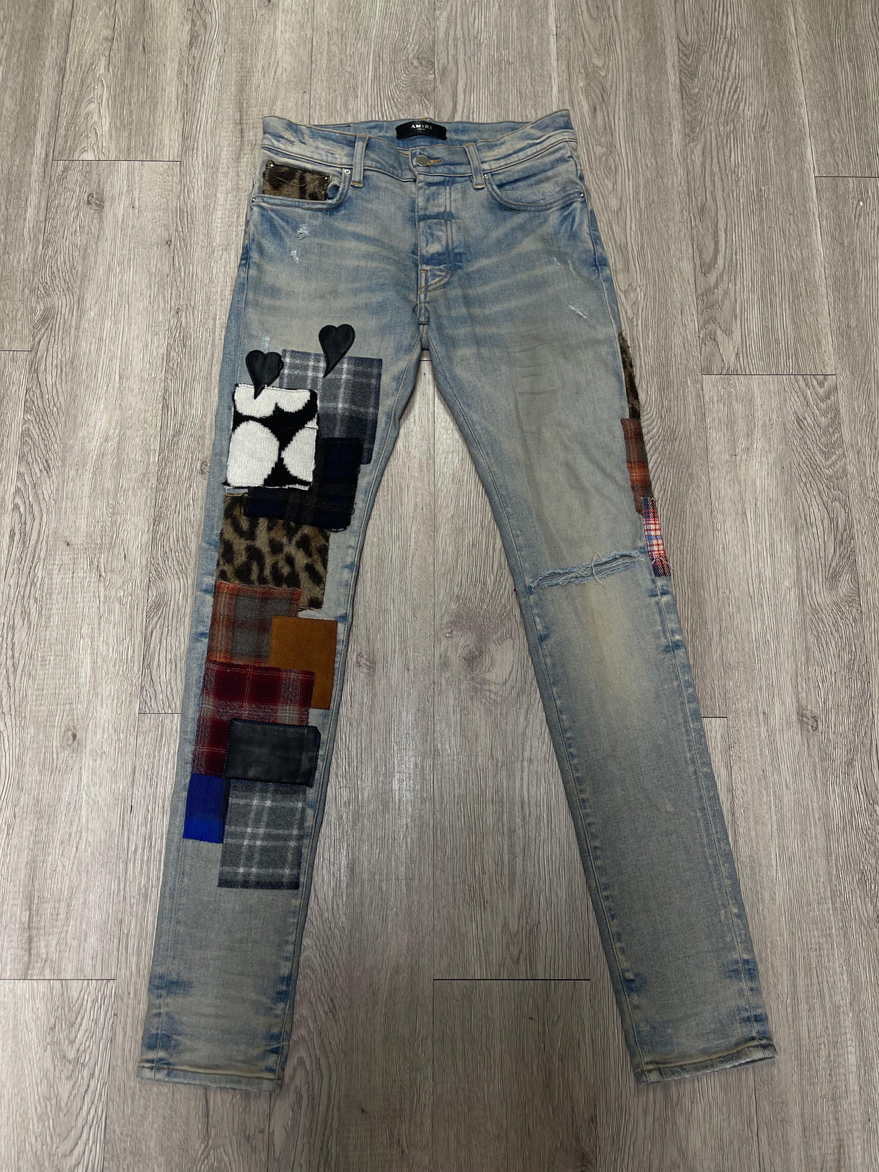Amiri Light Wash Lumberjack Patchwork Jeans