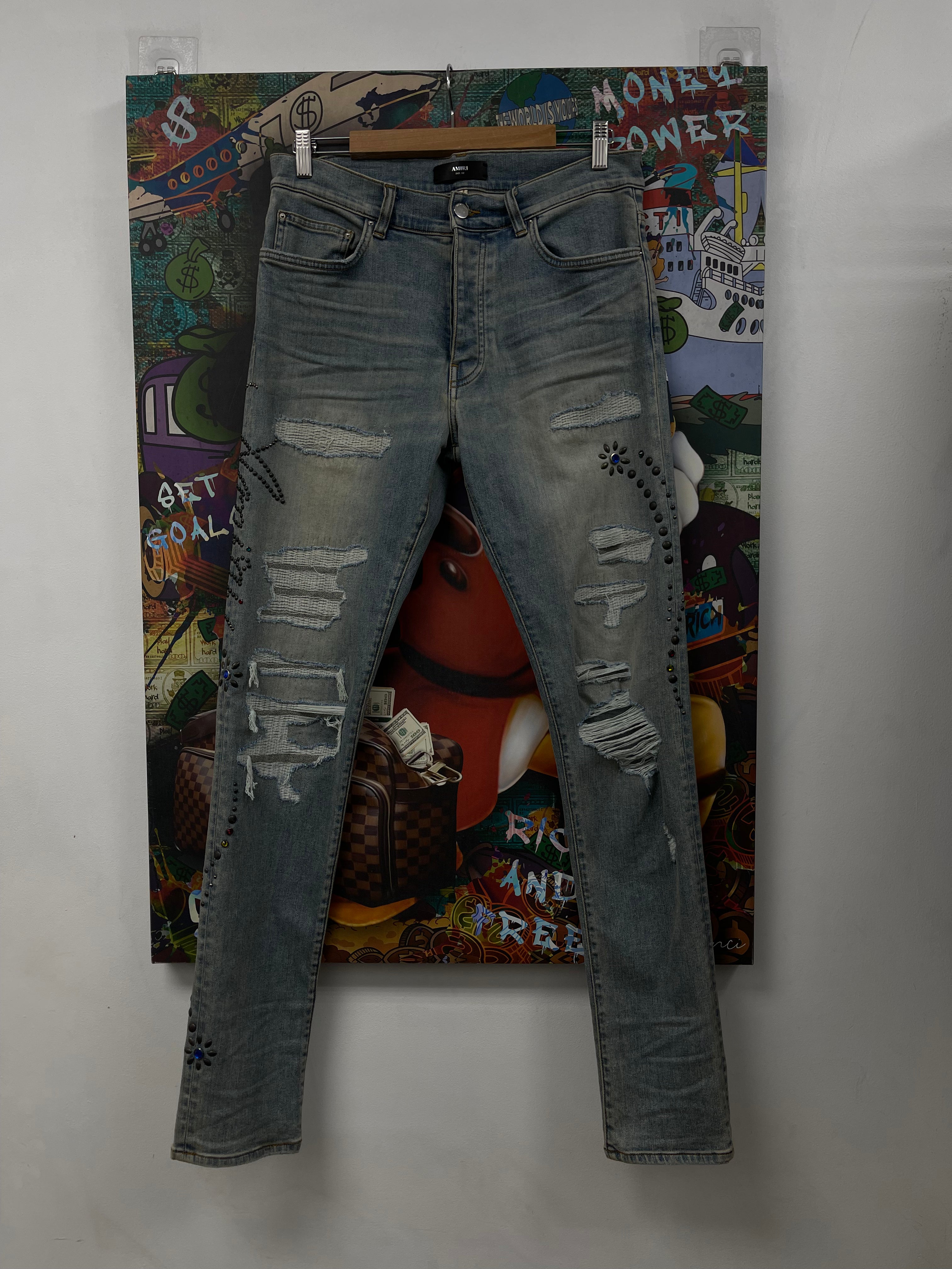 Amiri Light Wash Gem Stud Jeans