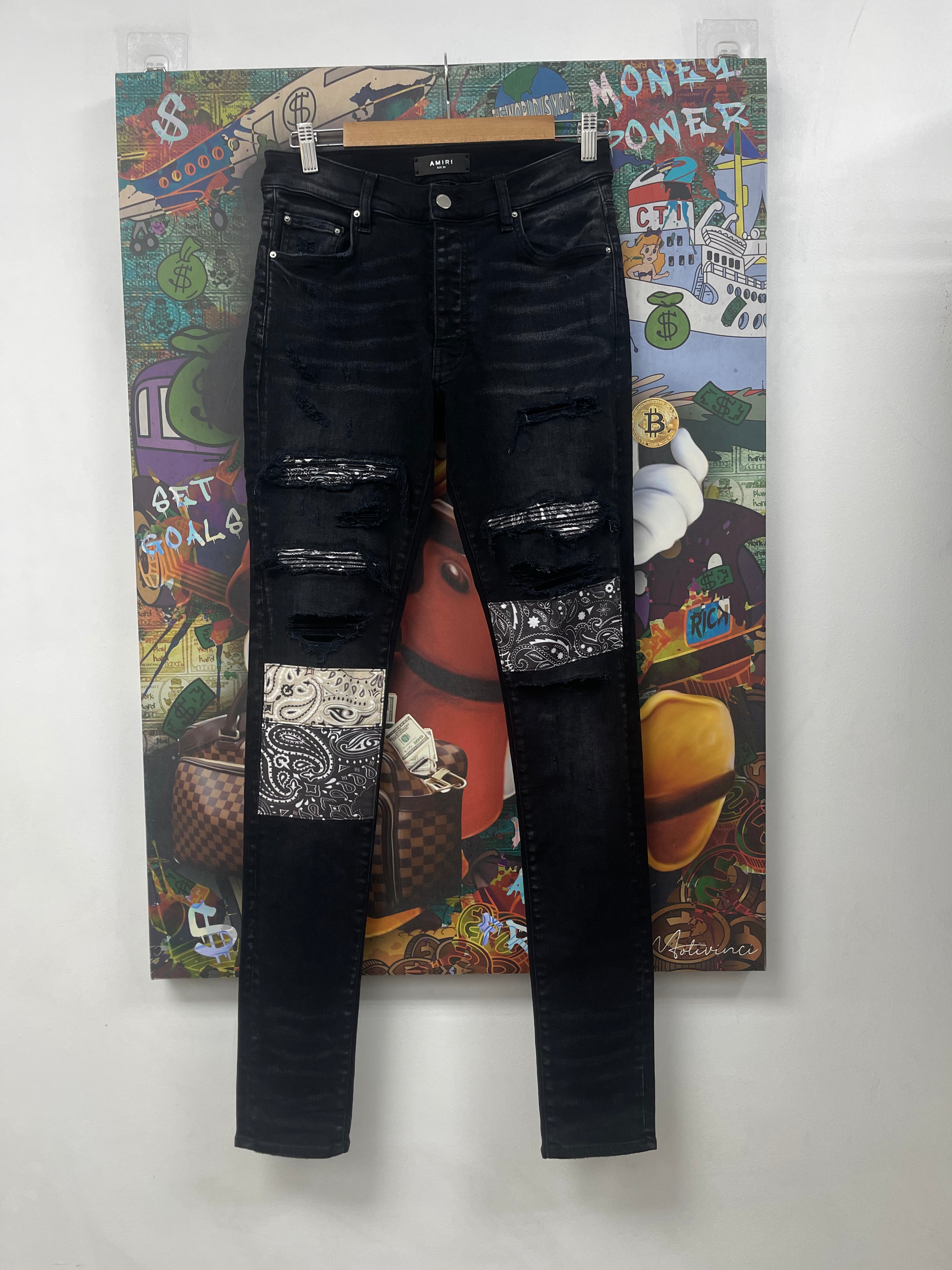 Amiri Black Bandana Patchwork Jeans