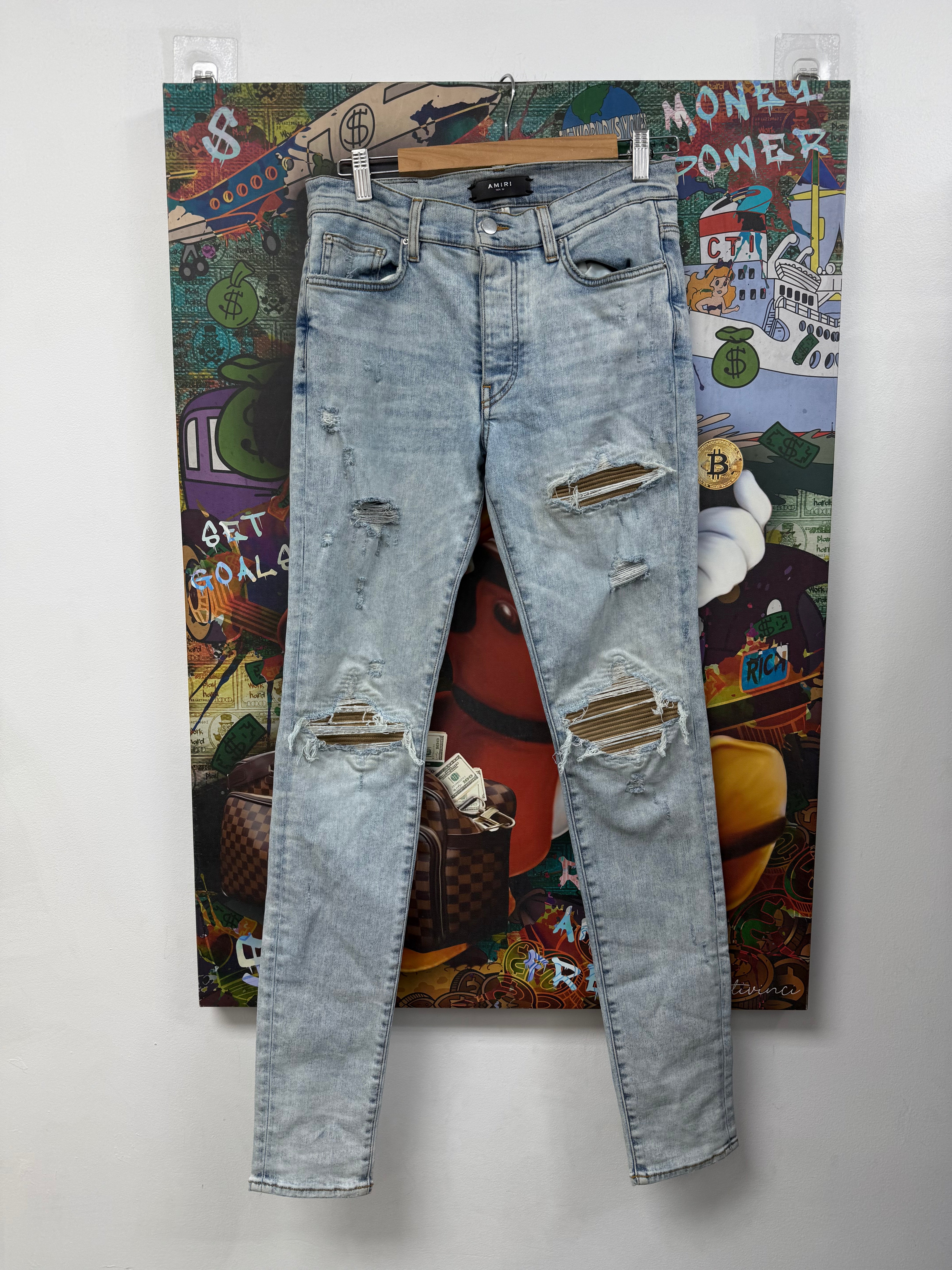 Amiri MX1 Stone Wash Tan Patch Jeans