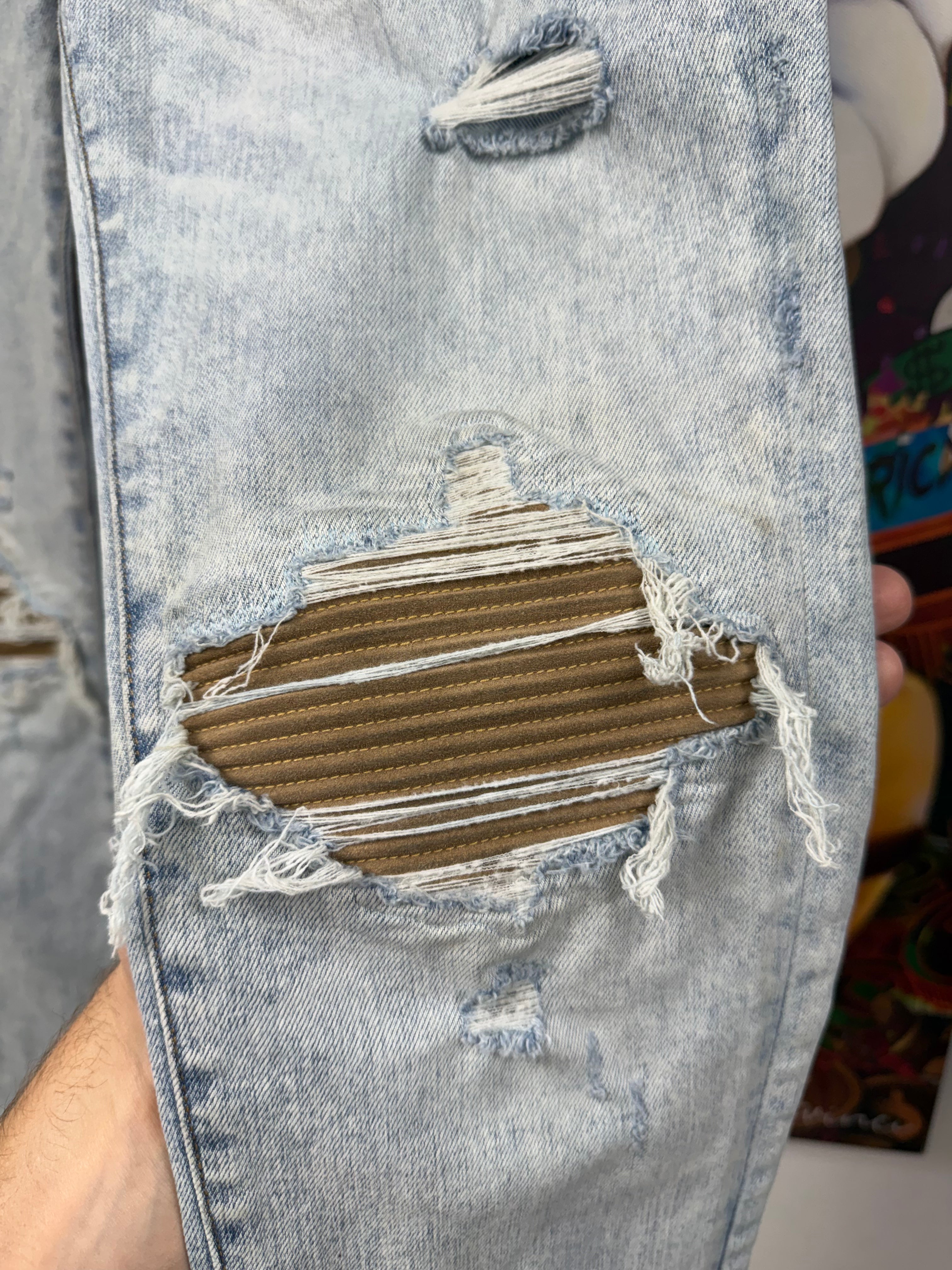 Amiri MX1 Stone Wash Tan Patch Jeans