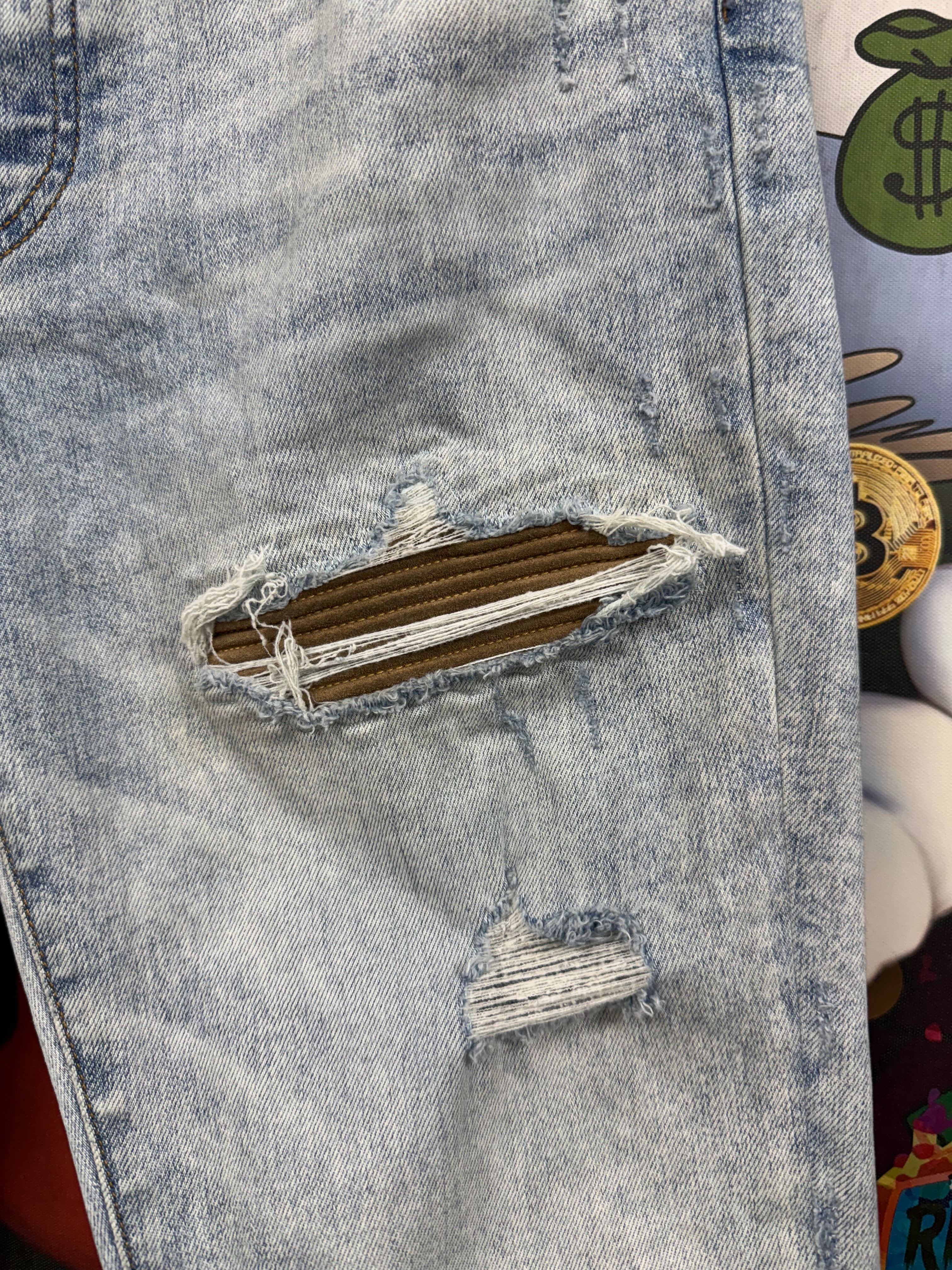 Amiri MX1 Stone Wash Tan Patch Jeans