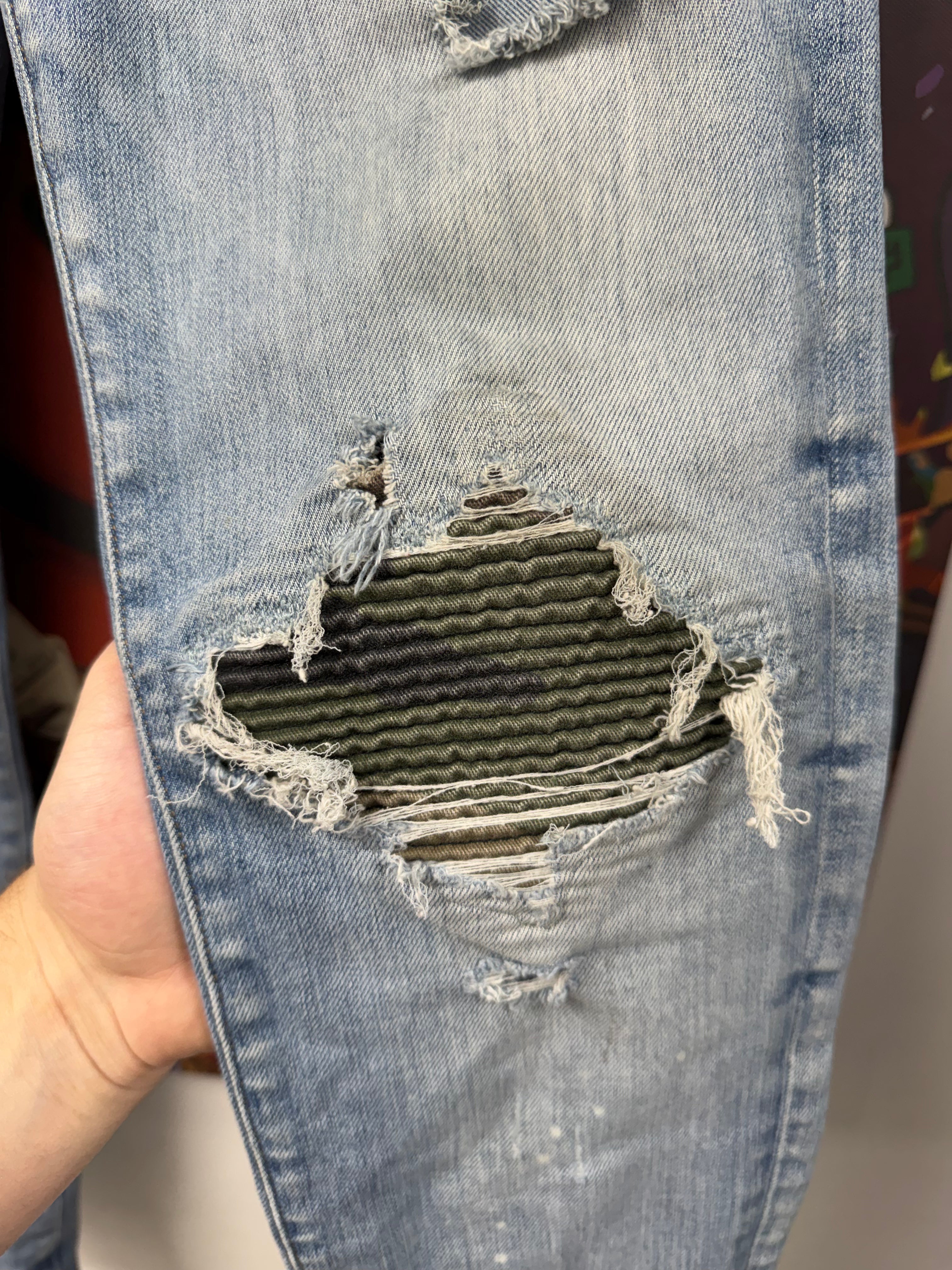 Amiri MX1 Light Wash Camo Patch Jeans