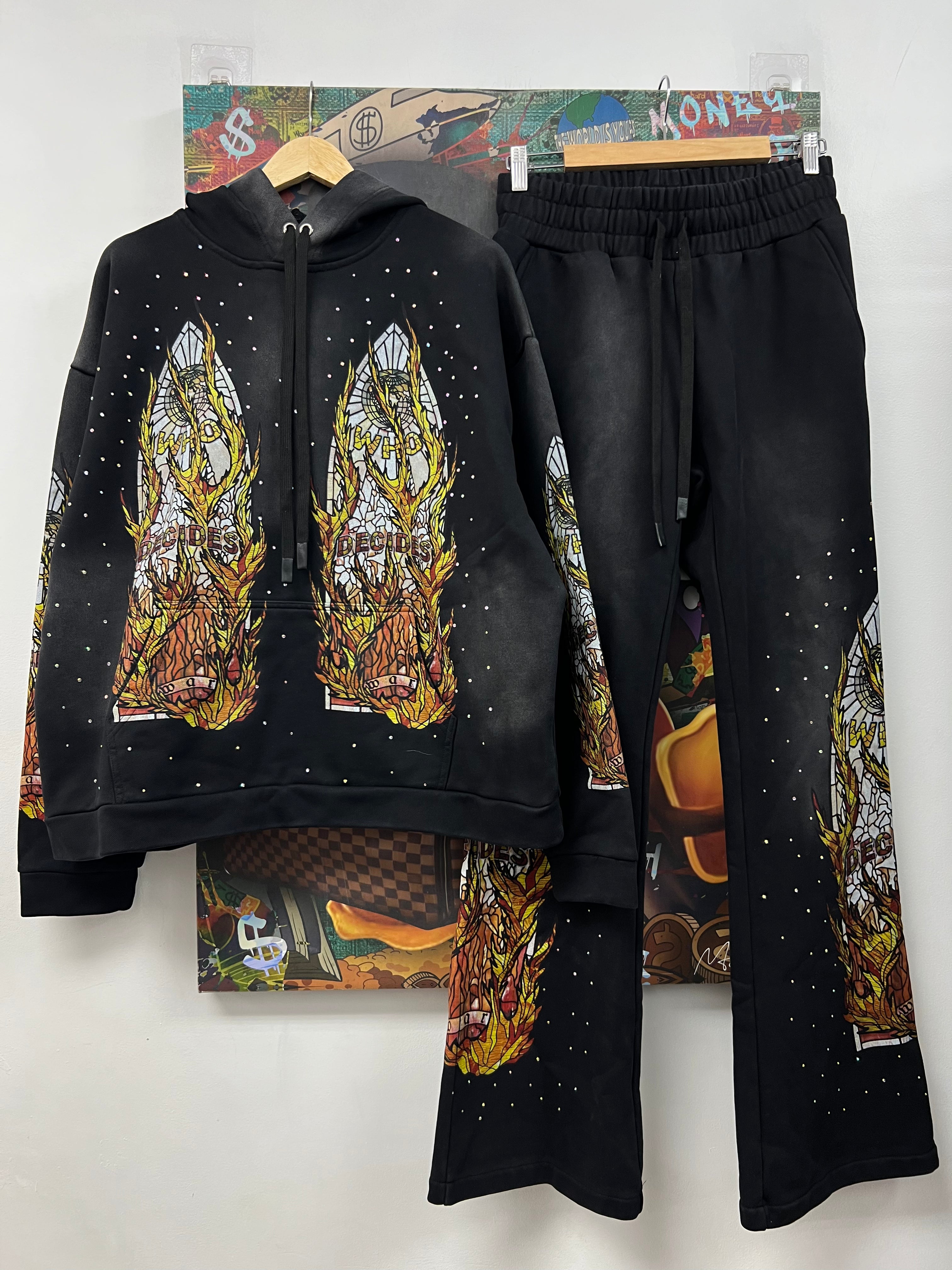 Who Decides War Black Flame Glass Sweatsuit