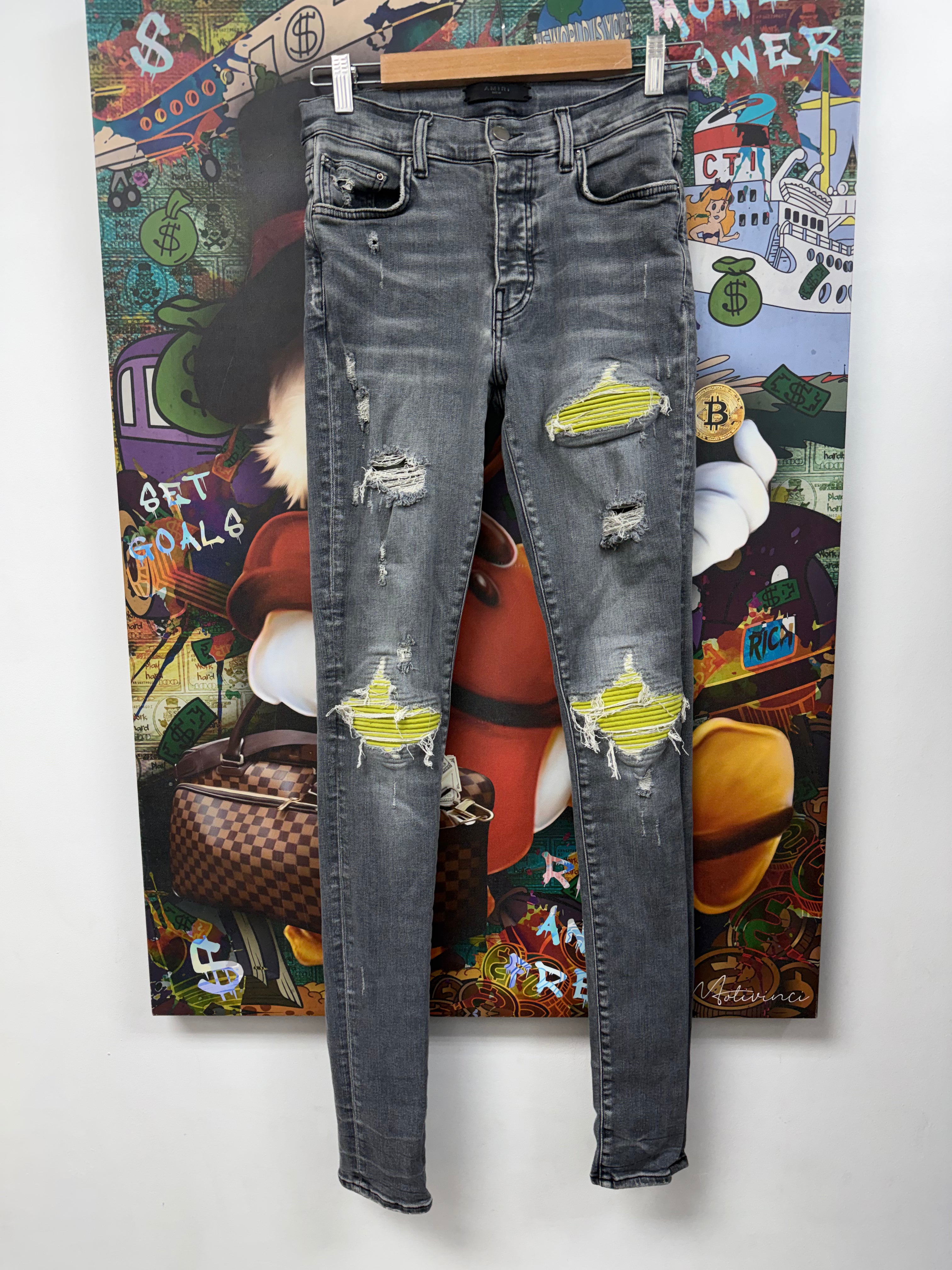 Amiri MX1 Grey Lime Patch Jeans