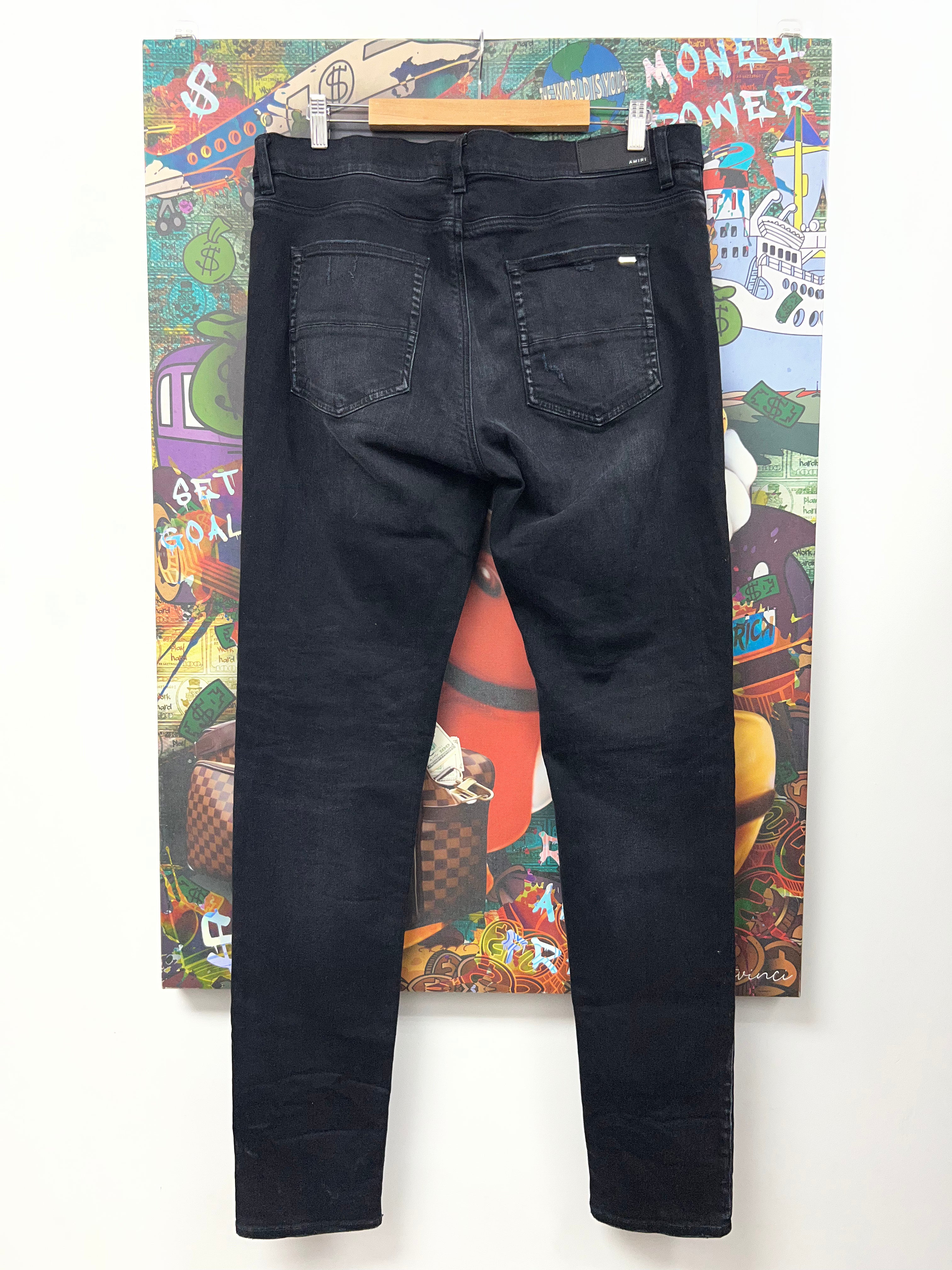Amiri MX1 Black Wash Camo Patch Jeans