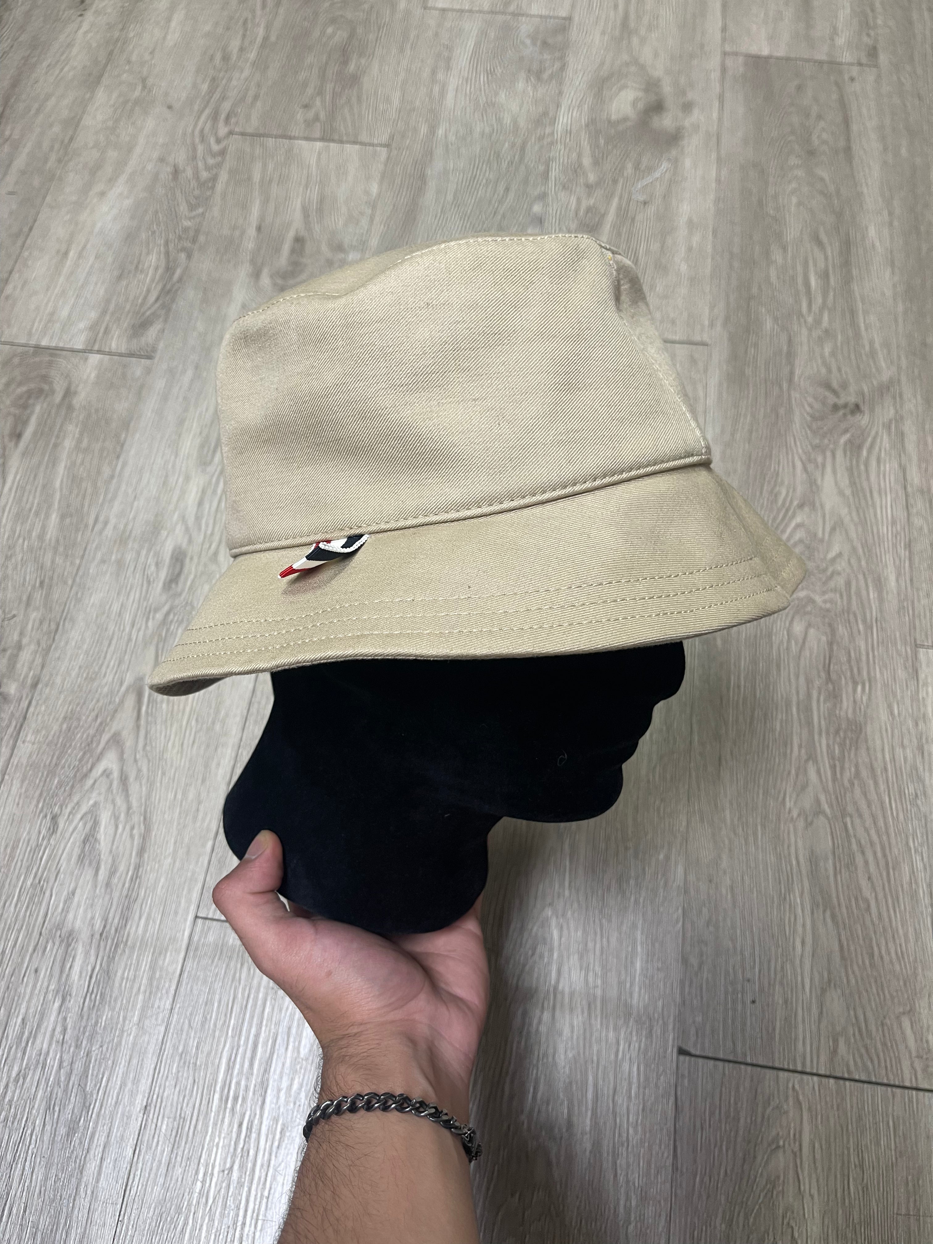 Thom Browne Tan White 4 Bar Bucket Hat