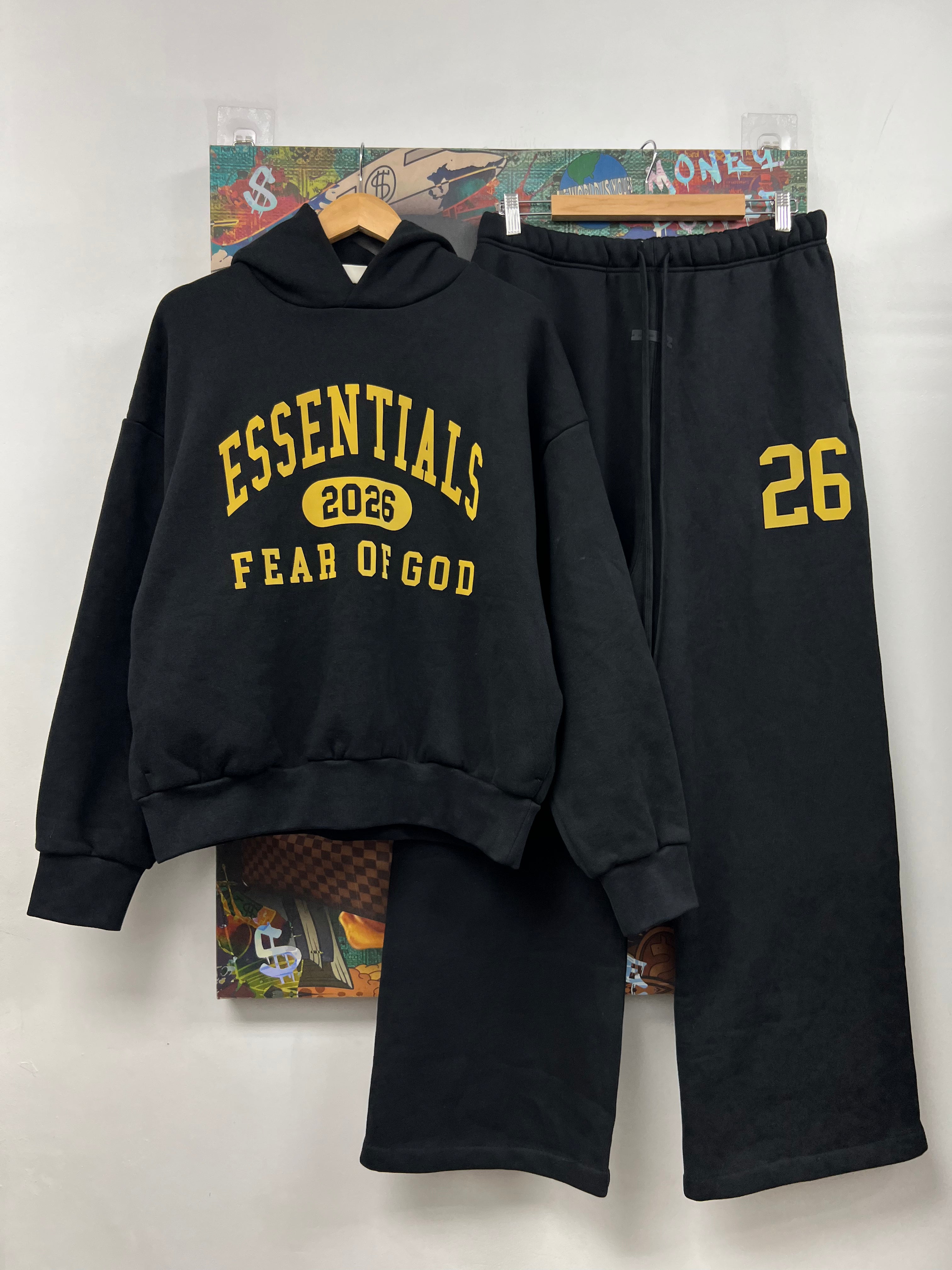 Essentials Black Yellow Sweatsuit