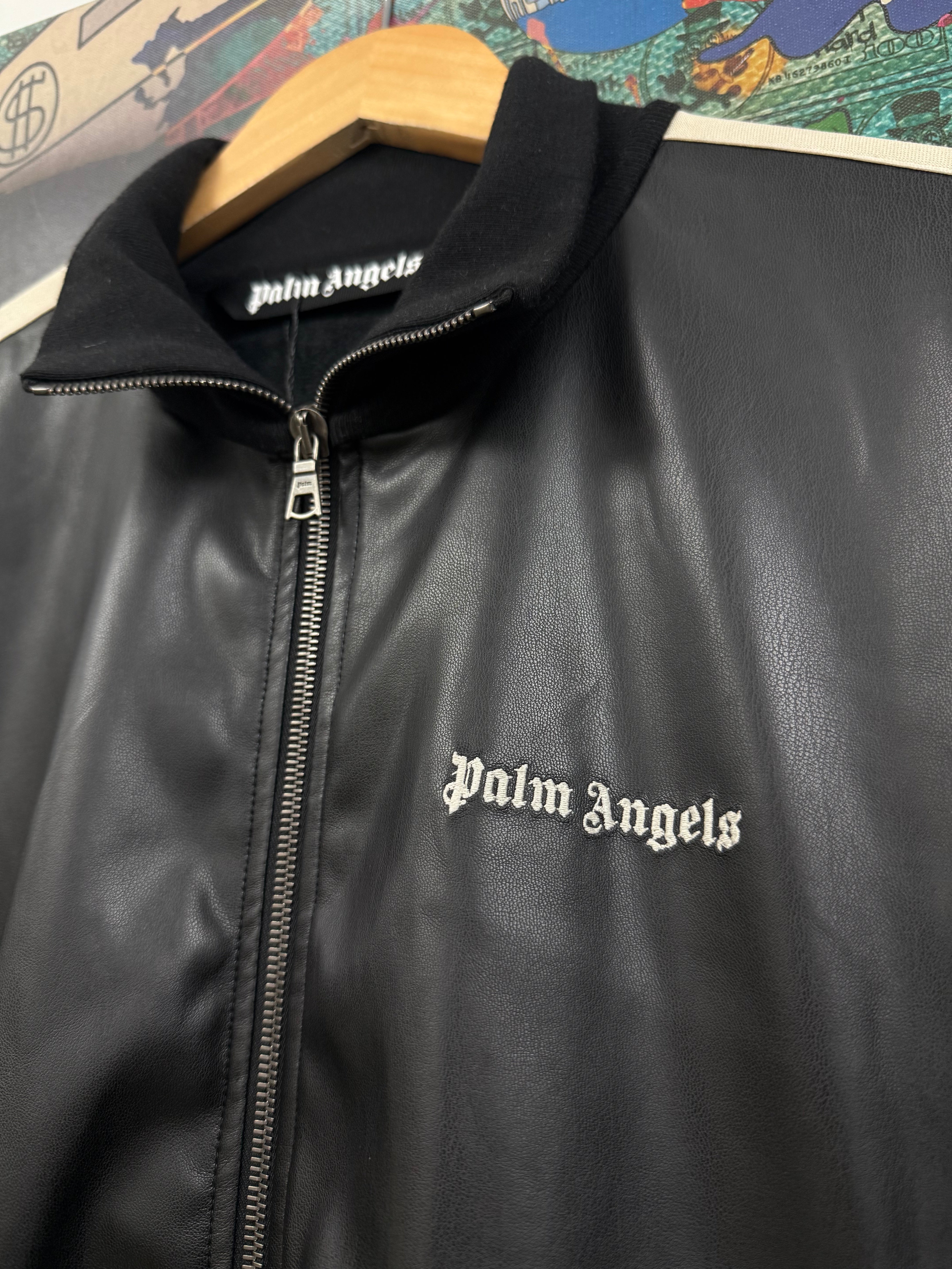 Palm Angels Black Cream Leather Track Jacket