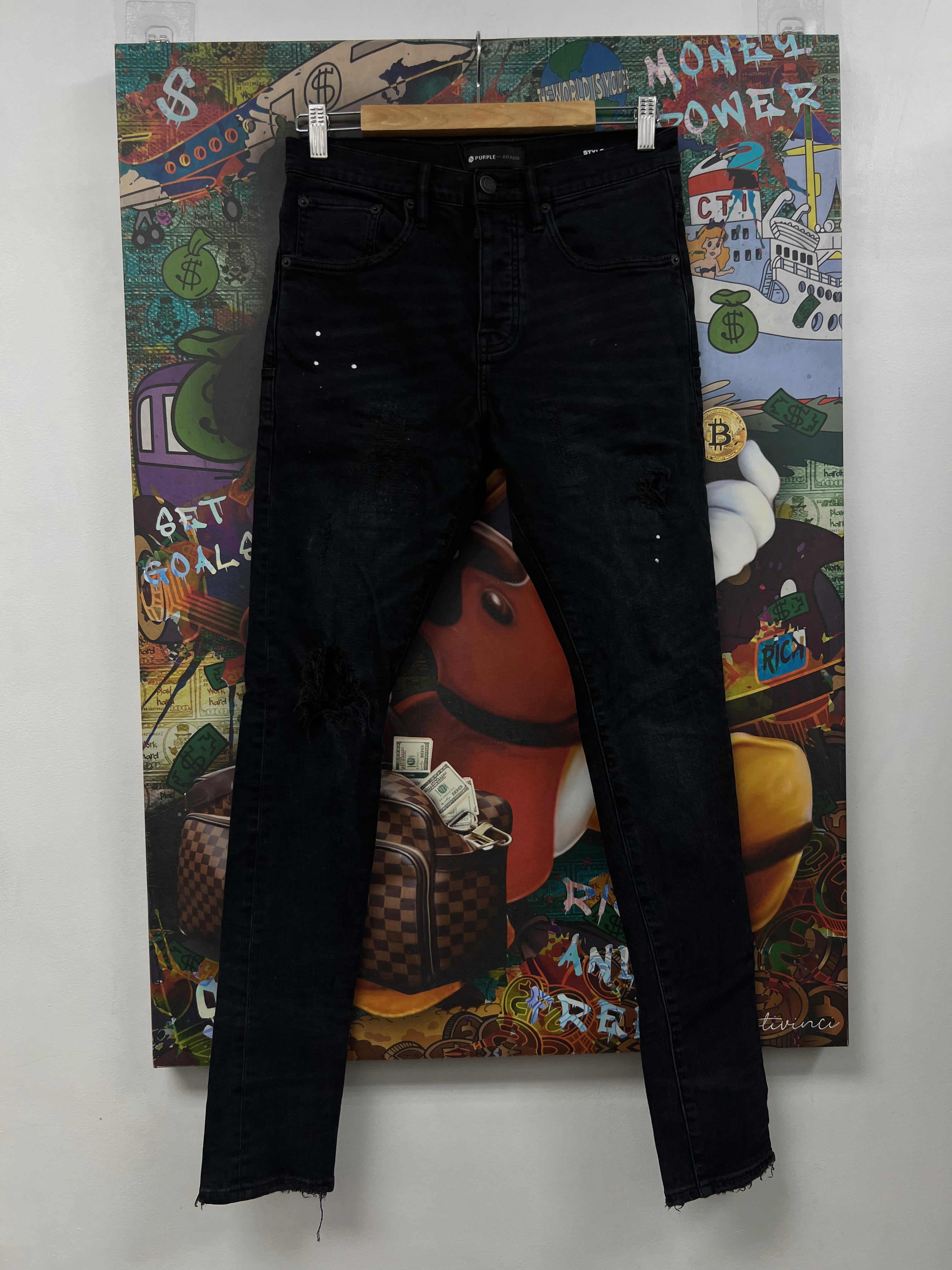 Purple Brand Black Wash Knee Ripped Jeans
