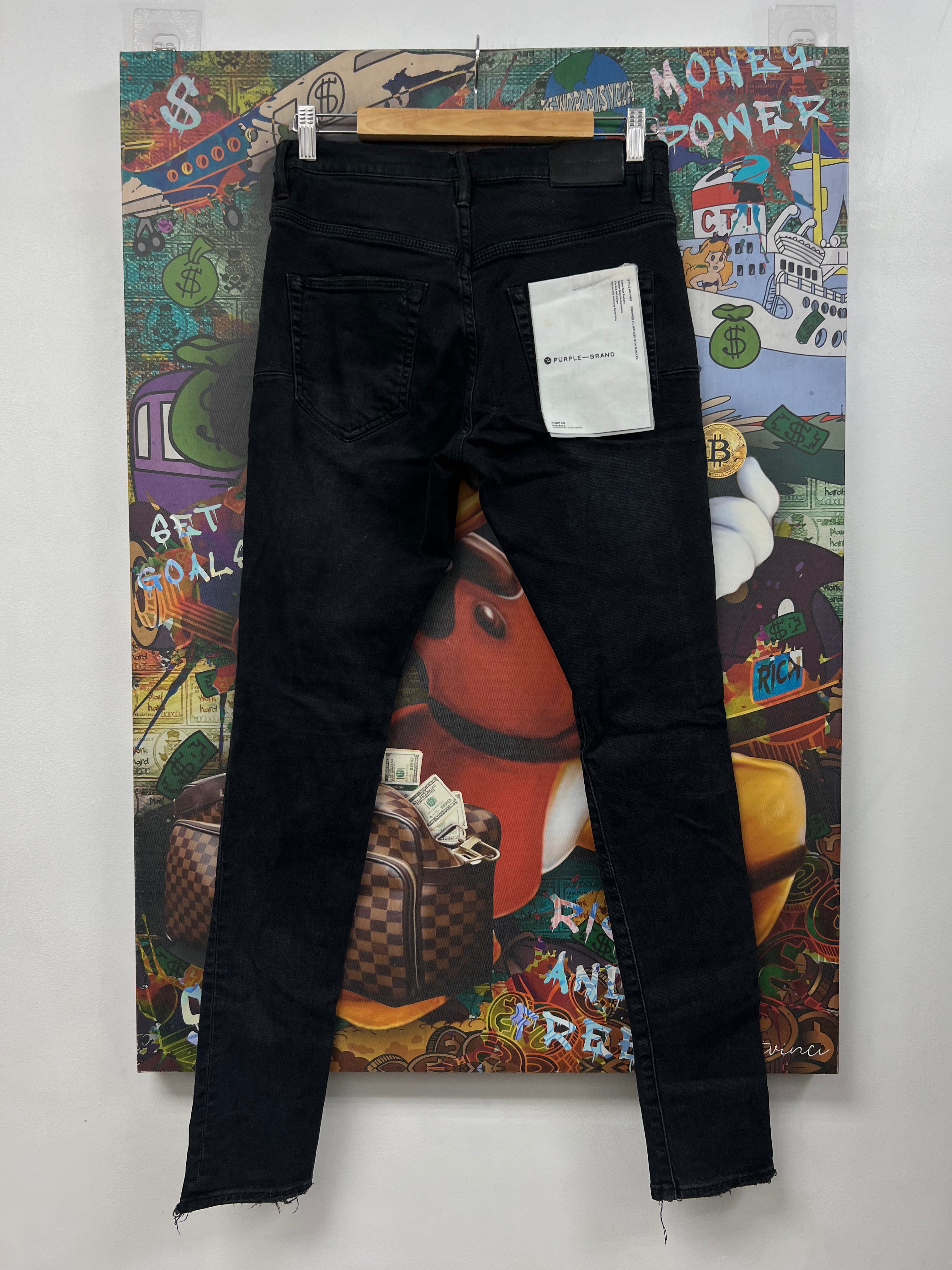 Purple Brand Black Wash Knee Ripped Jeans