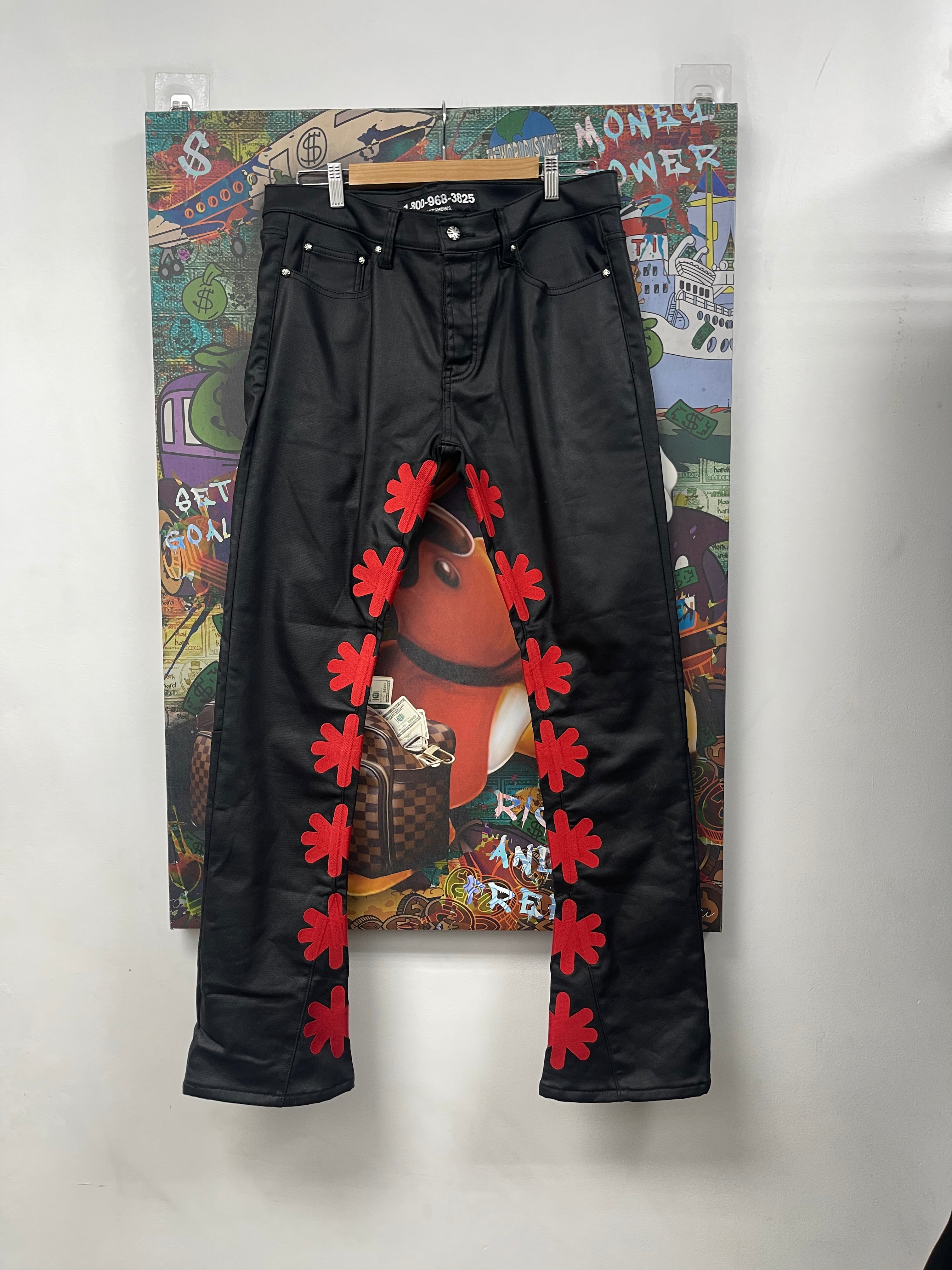 LOST SHDWS Black Red Wax Jeans