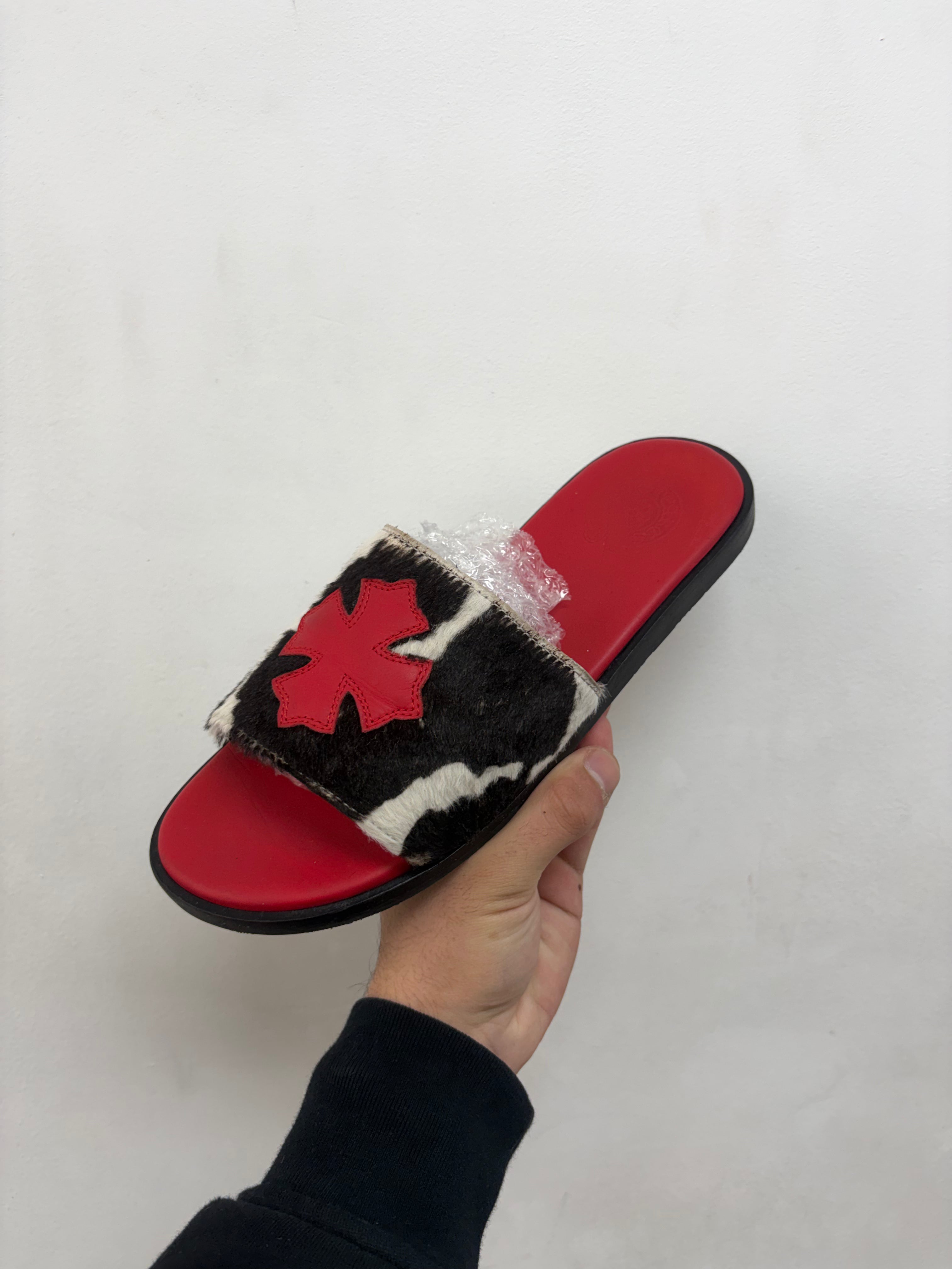 Chrome Hearts Red Plus Patch Cow Ponyhair Slides