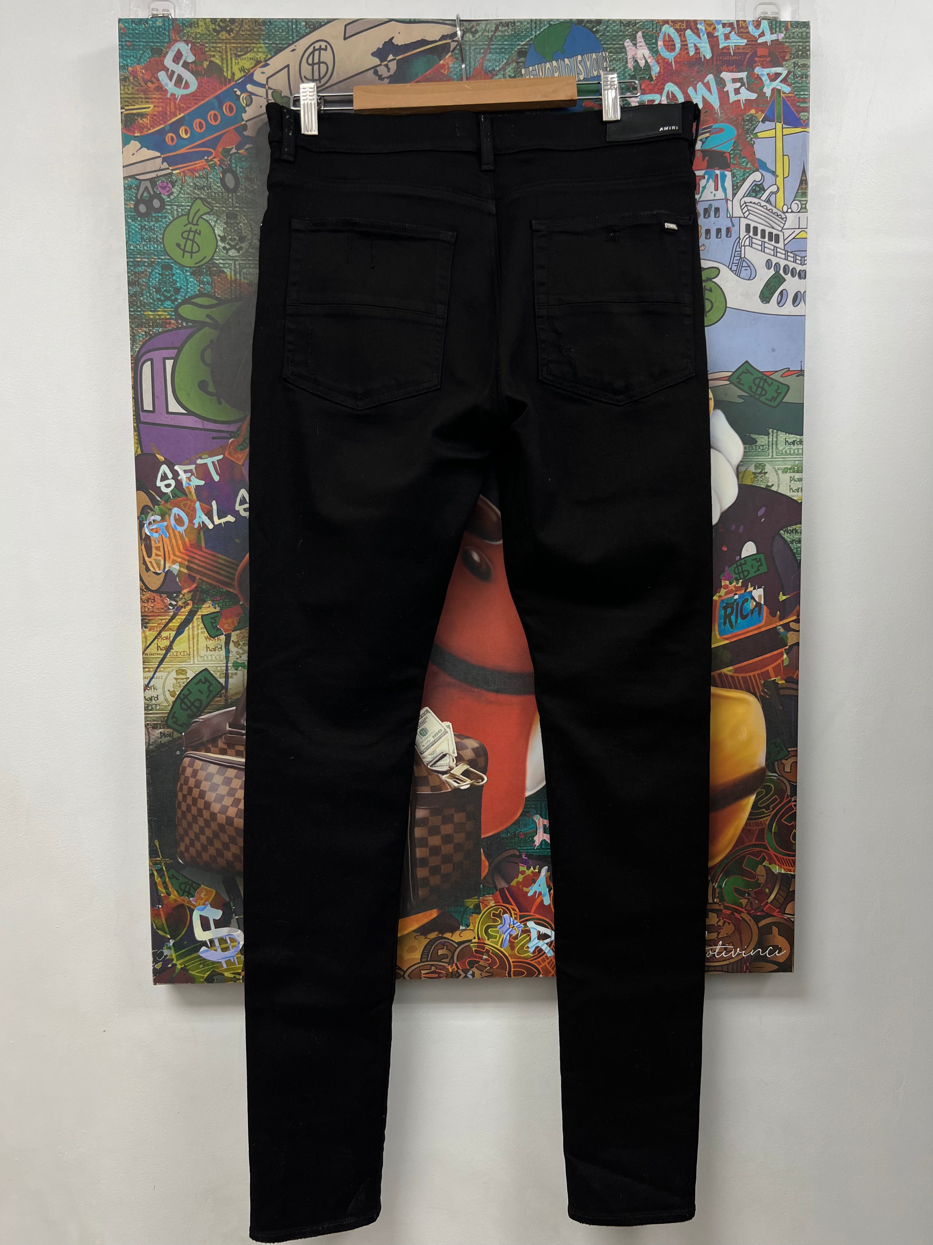 Amiri MX1 Black Blue Suede Patch Jeans