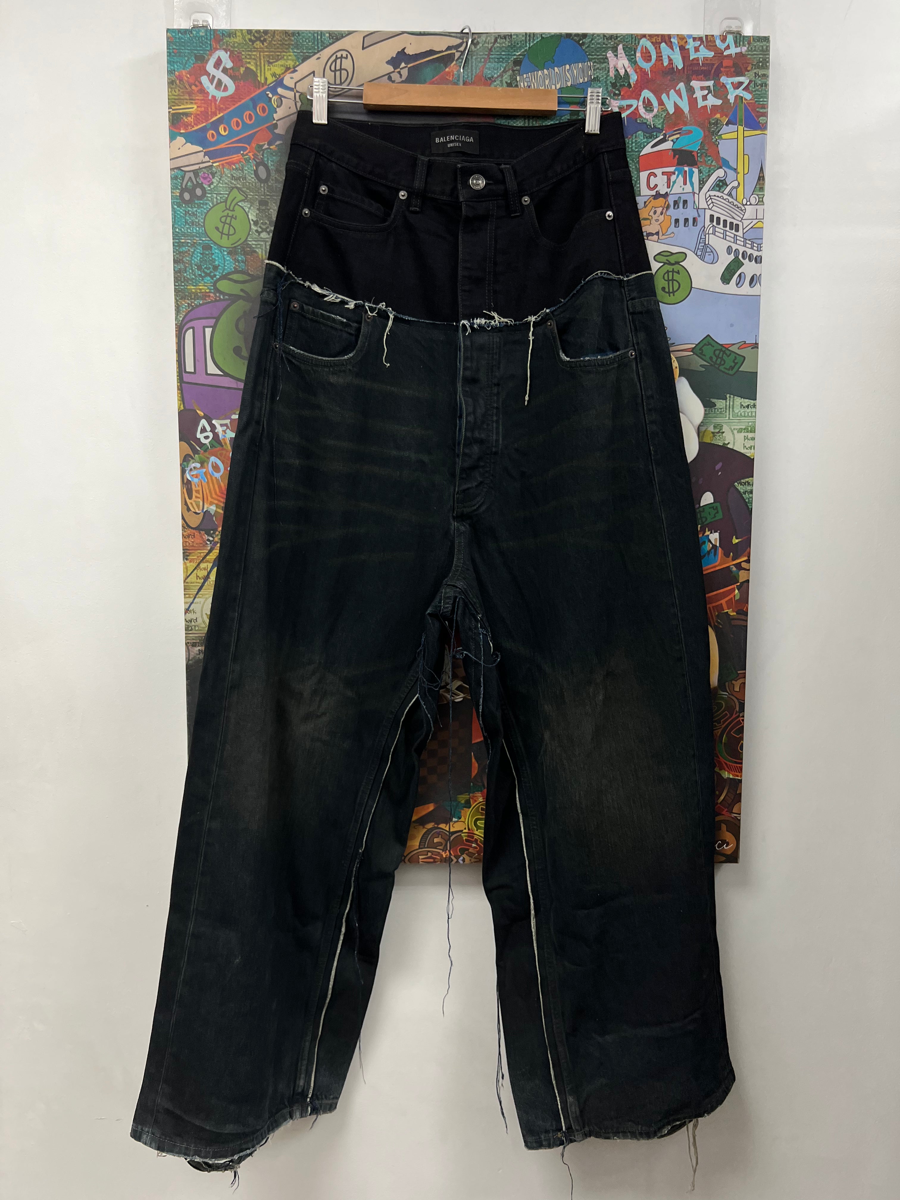 Balenciaga Cut Up Double Waist Wide Leg Jeans
