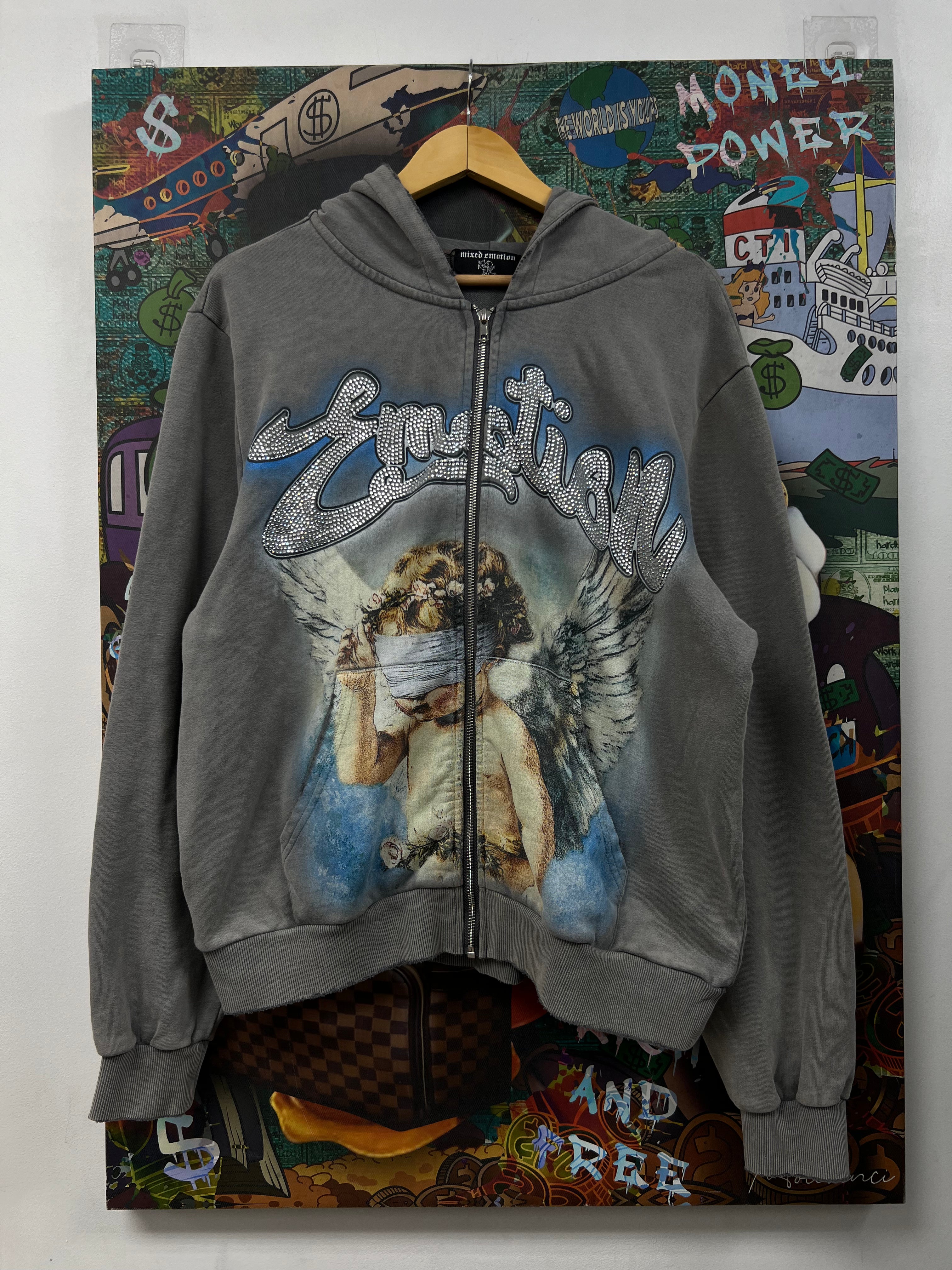 Mixed Emotions Grey Rhinestone Zip Up