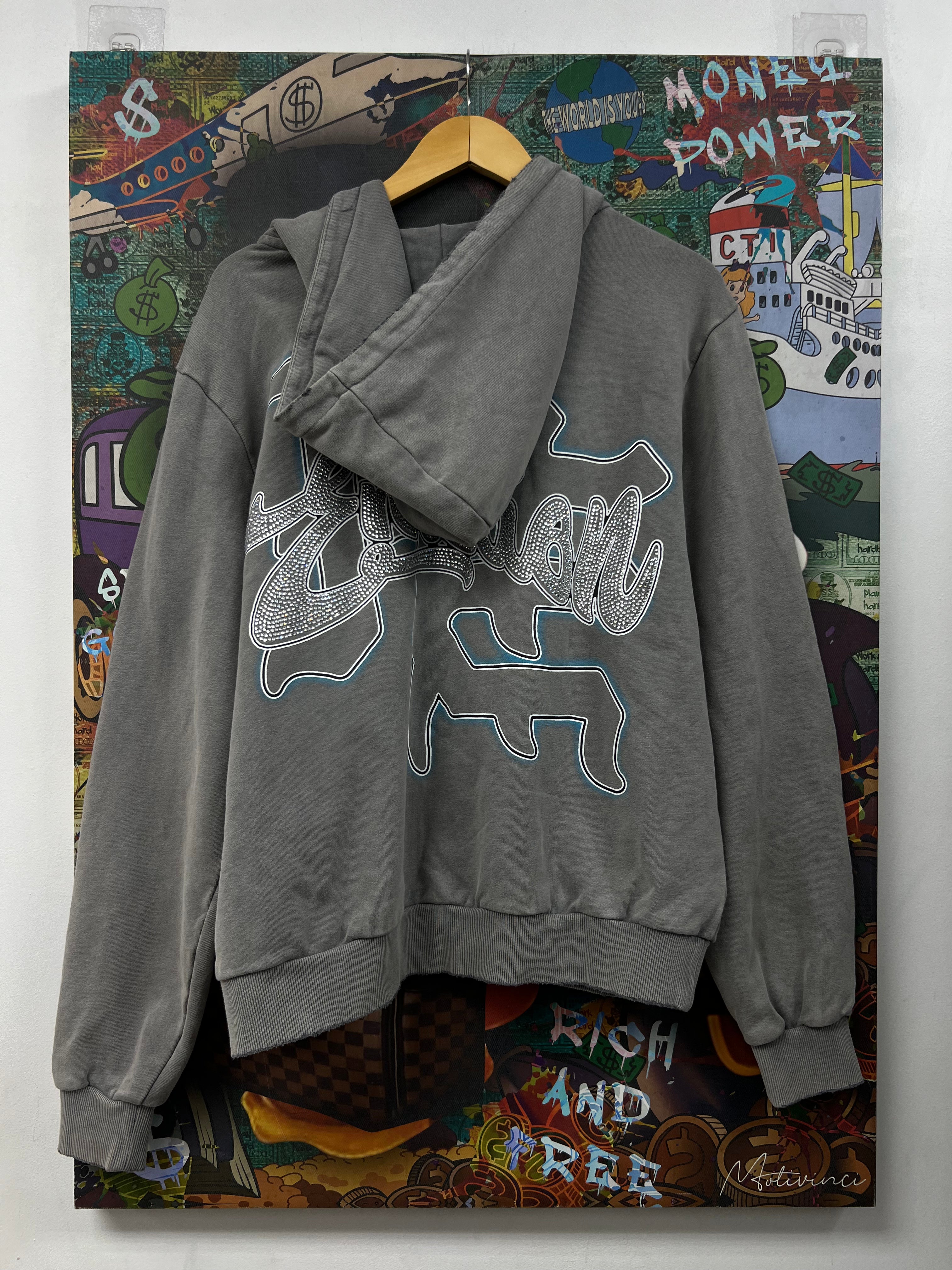 Mixed Emotions Grey Rhinestone Zip Up