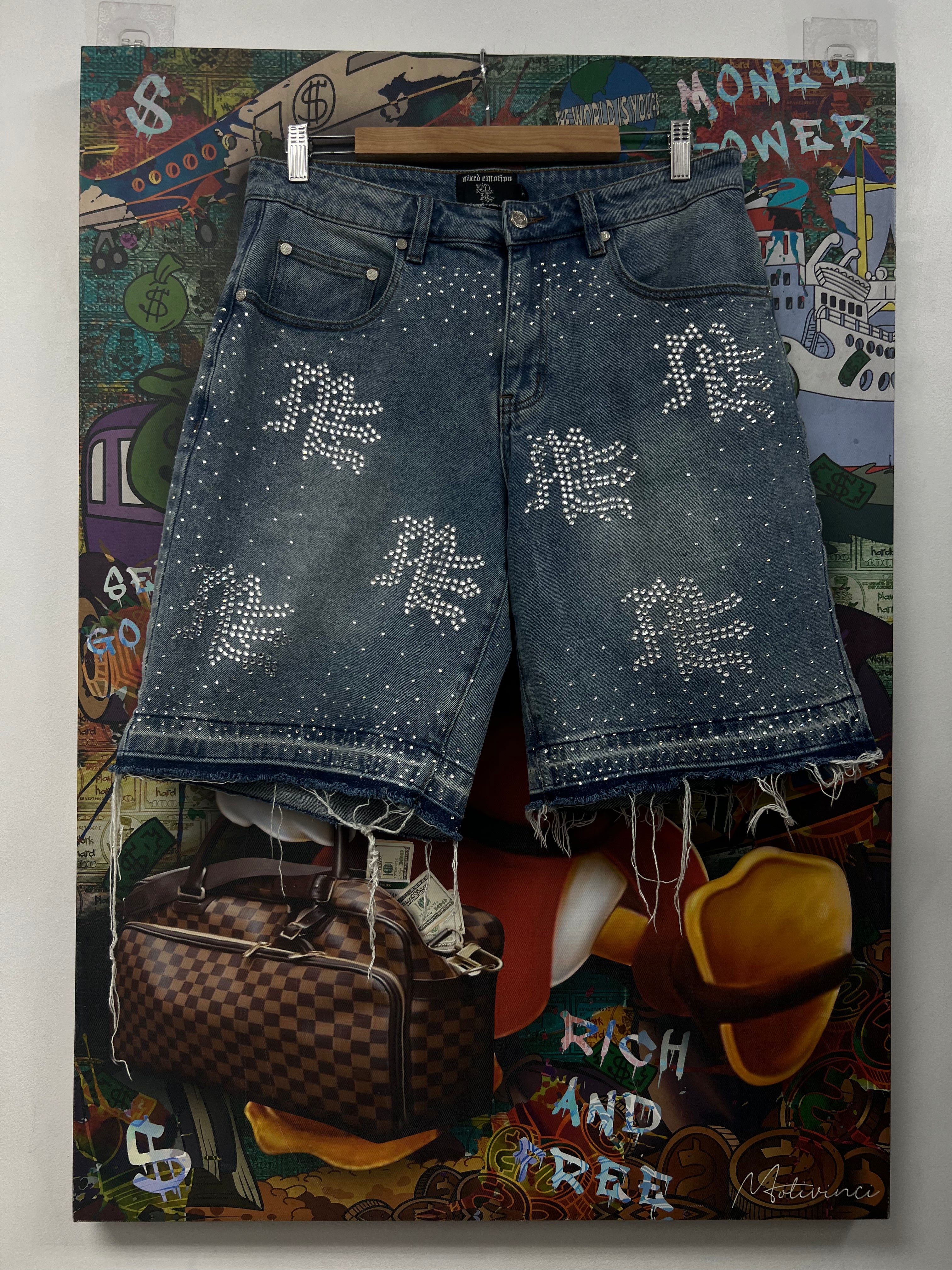 Mixed Emotions Me Rhinestone Jean Shorts
