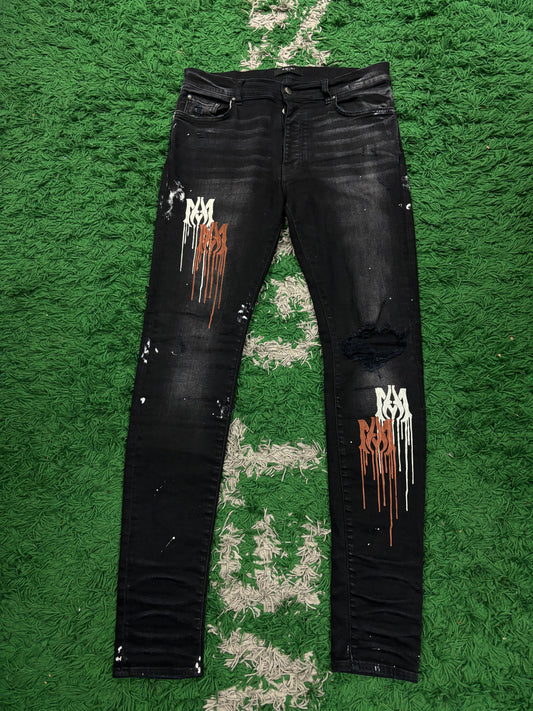 Amiri Jeans Black MA Paint Drip White Brown 34 Used