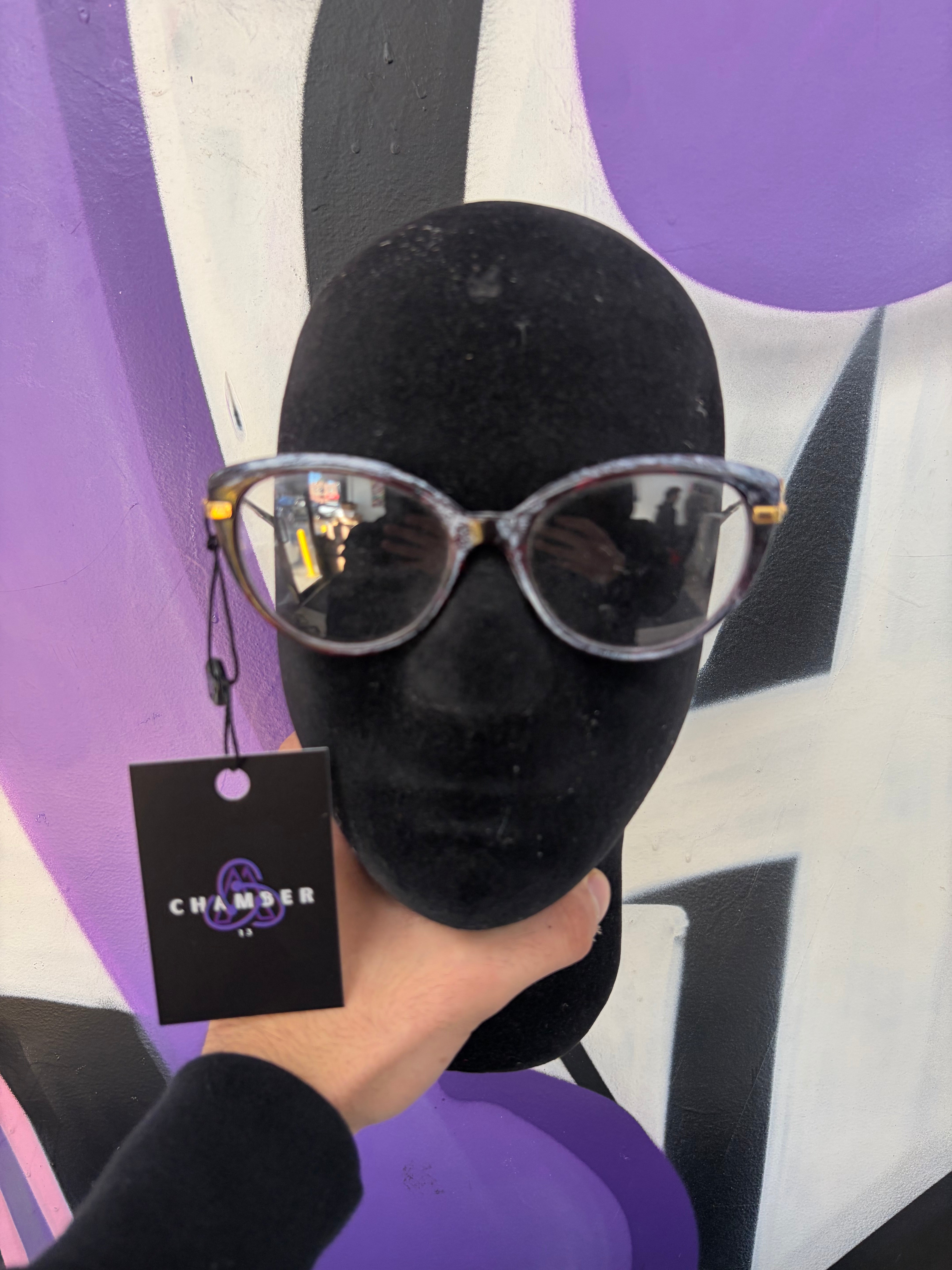 Cartier Dark Purple Gold Panthere Cat-Eye Frame Glasses