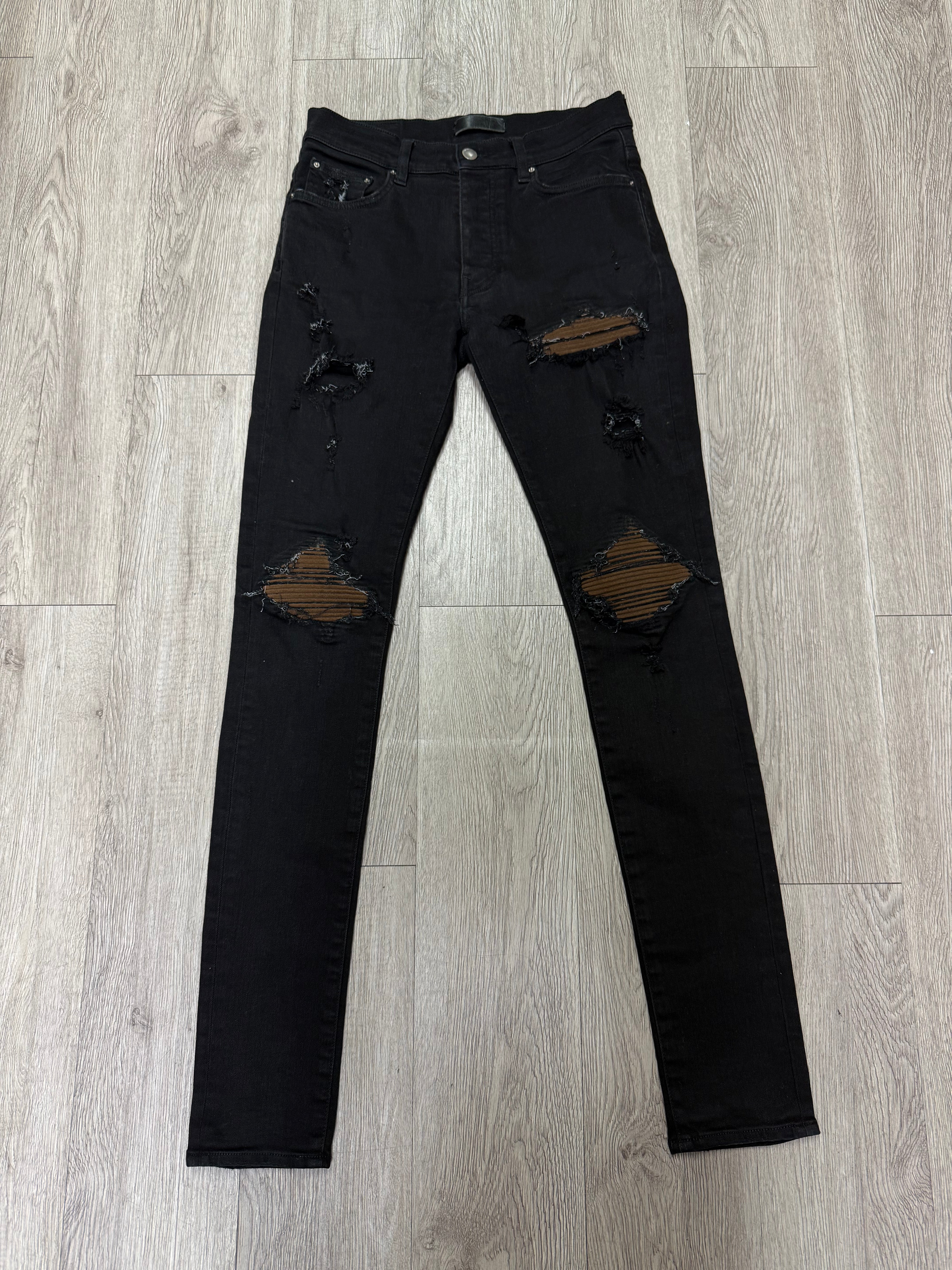 Amiri MX1 Black Brown Suede Patch Jeans