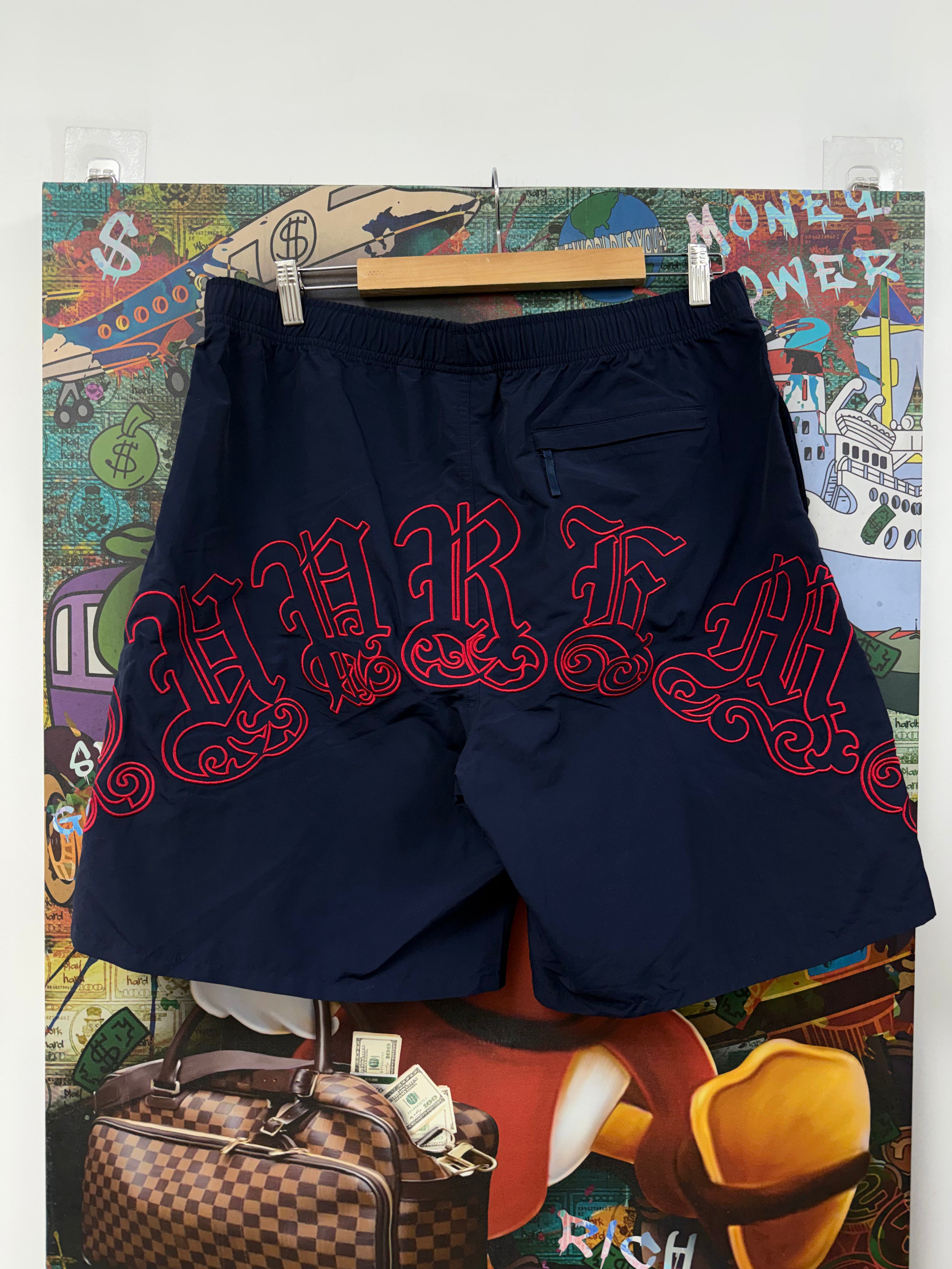 Supreme Navy Red Script Back Logo Swim Trunks