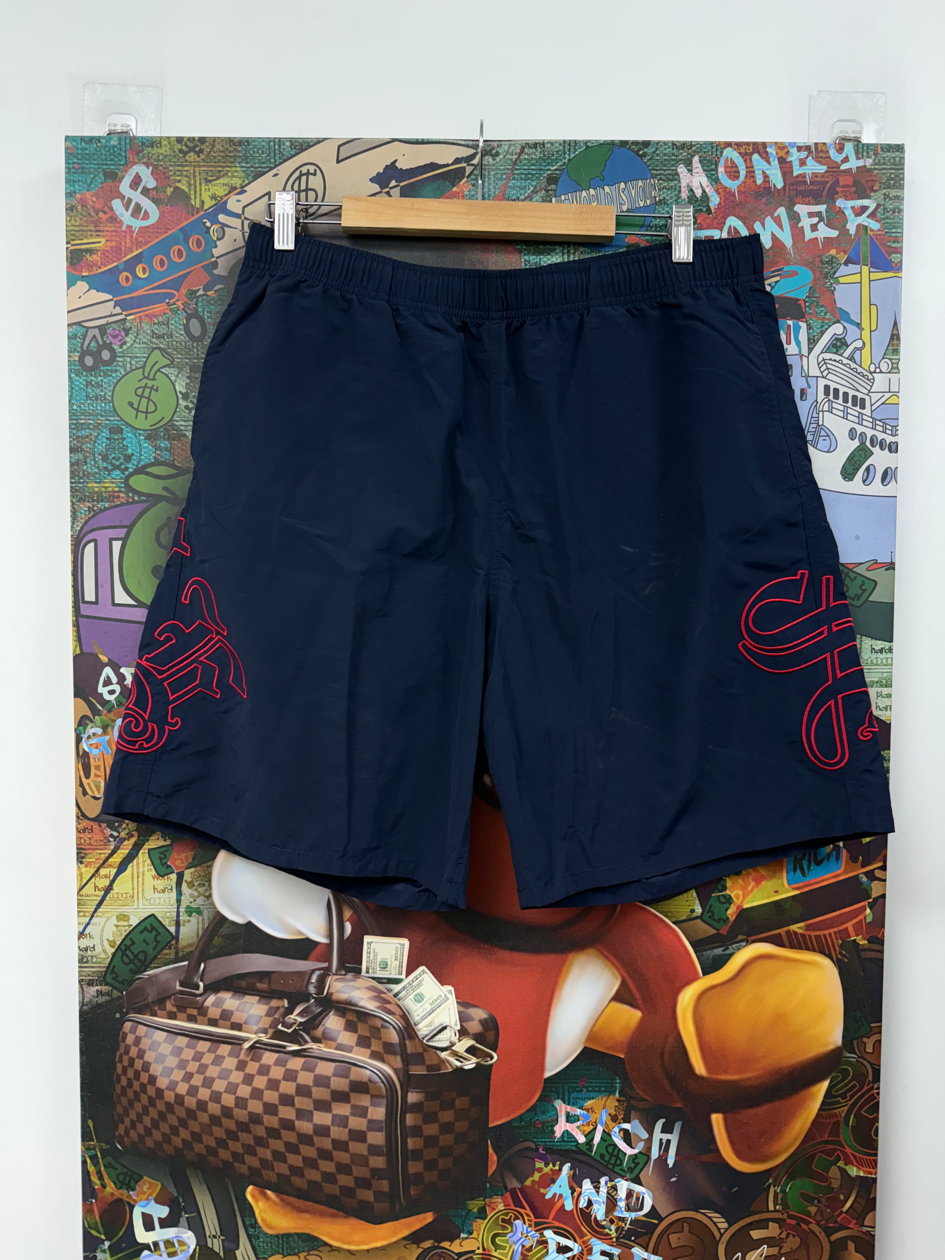 Supreme Navy Red Script Back Logo Swim Trunks