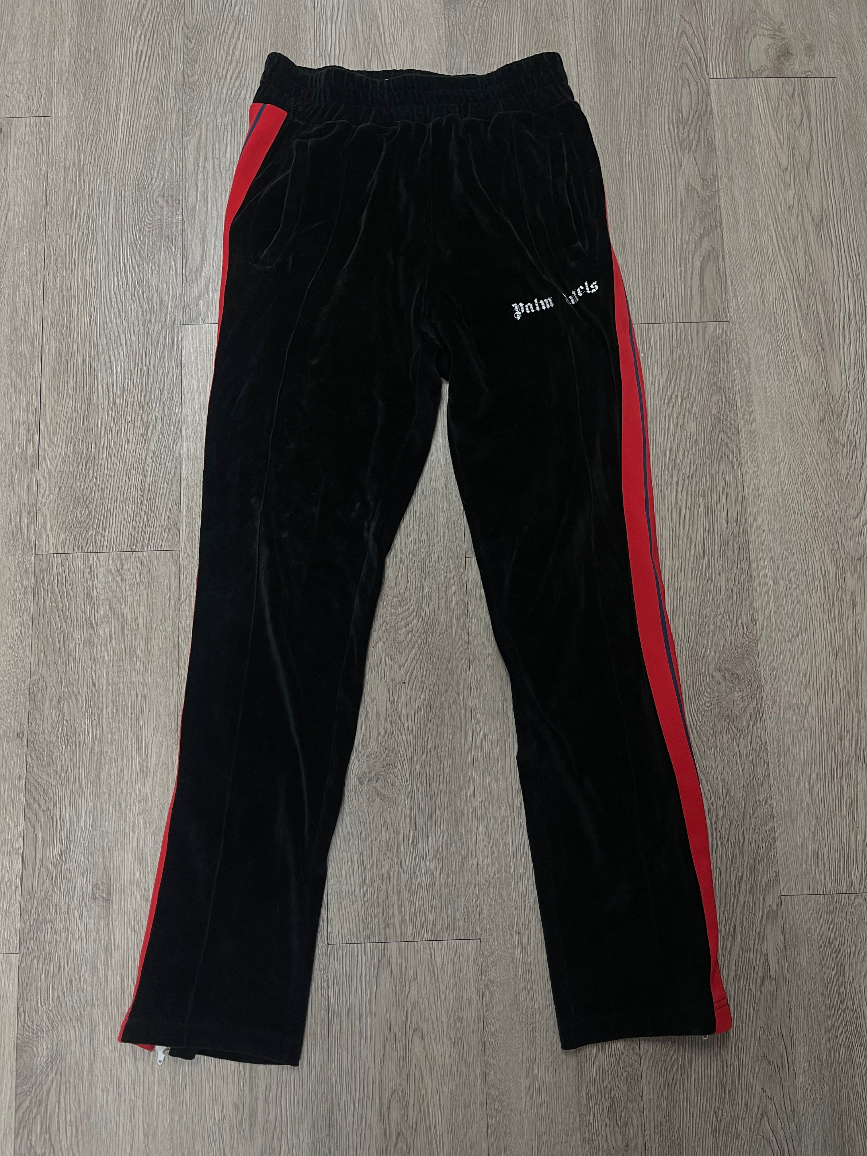 Palm Angels Black Velour Red Pants