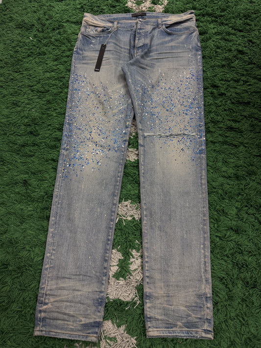 Amiri Jeans Light Wash Crystal Splatter Blue Used 38 With Tags